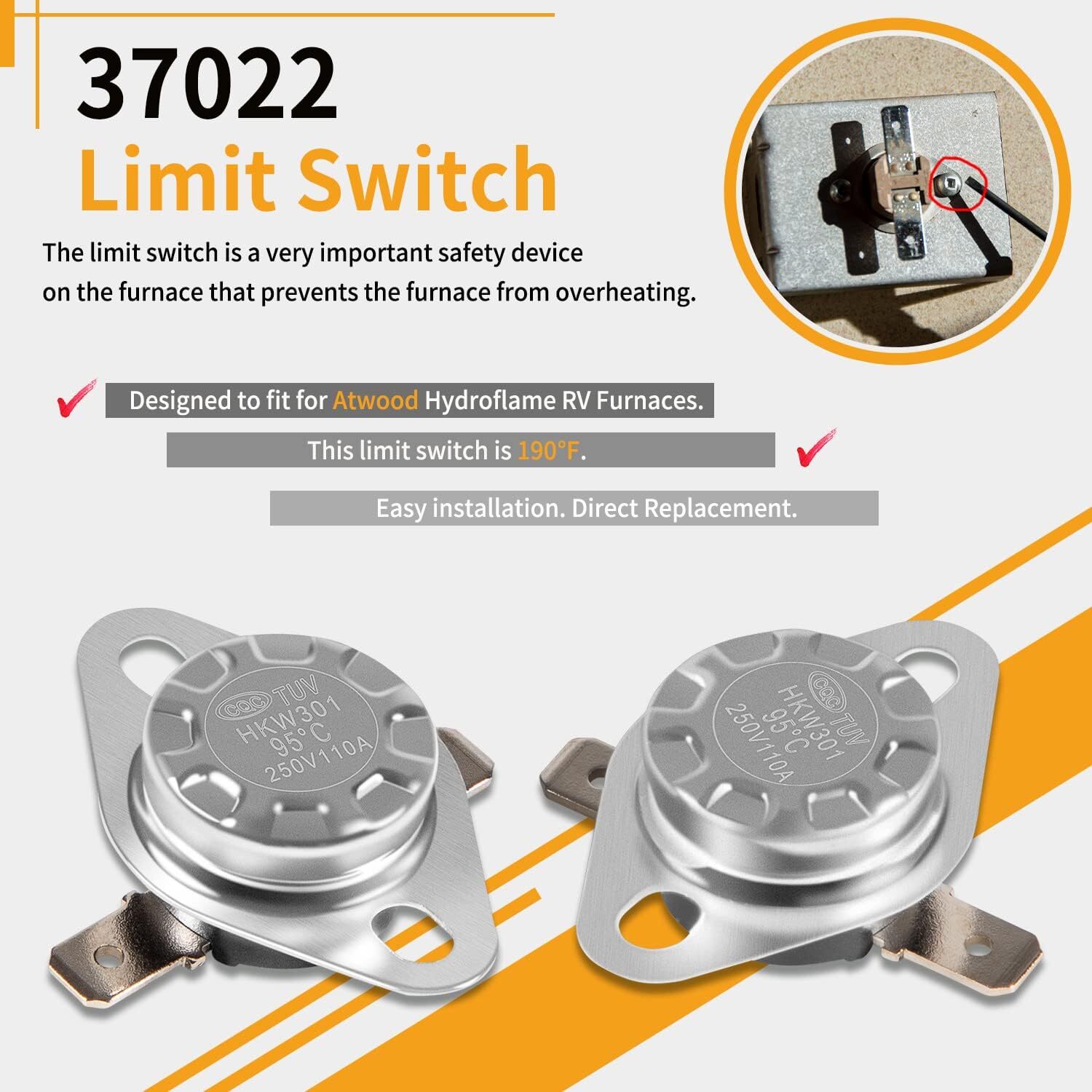for Atwood Hydro Flame RV Furnace Heater Limit Switch 37022 (36176) 190℉ 2pcs