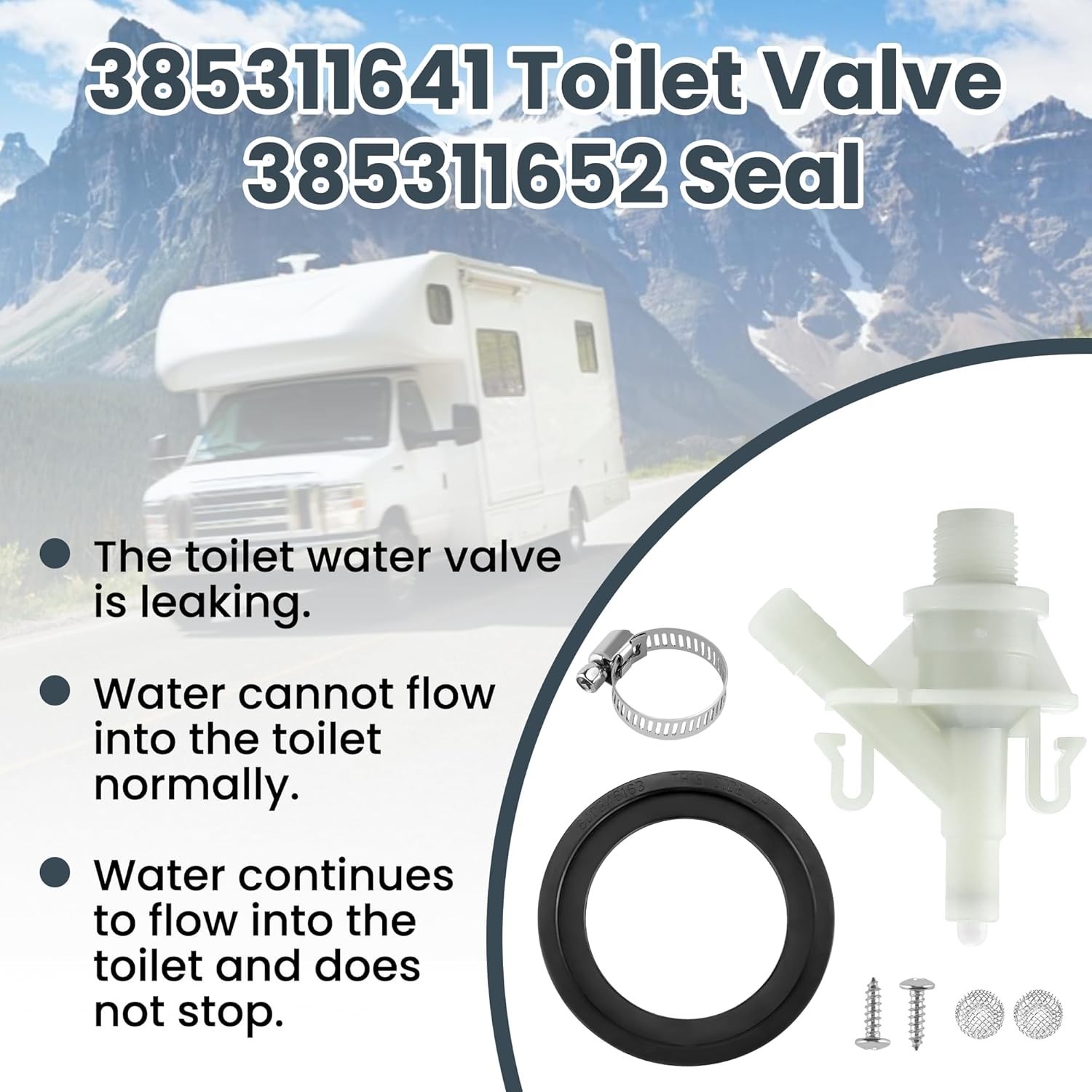2x Plastic Water Valve Kit For Dometic 300 310 320 Series RV Toilet Repair Flush