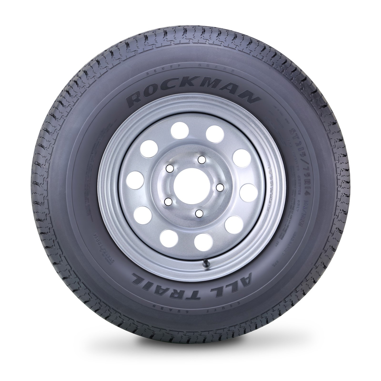 ROCKMAN Trailer Tire Wheel ST215/75R14 8-Ply D 108M 5×4.5 PCD Silver Mod Rim Pk2