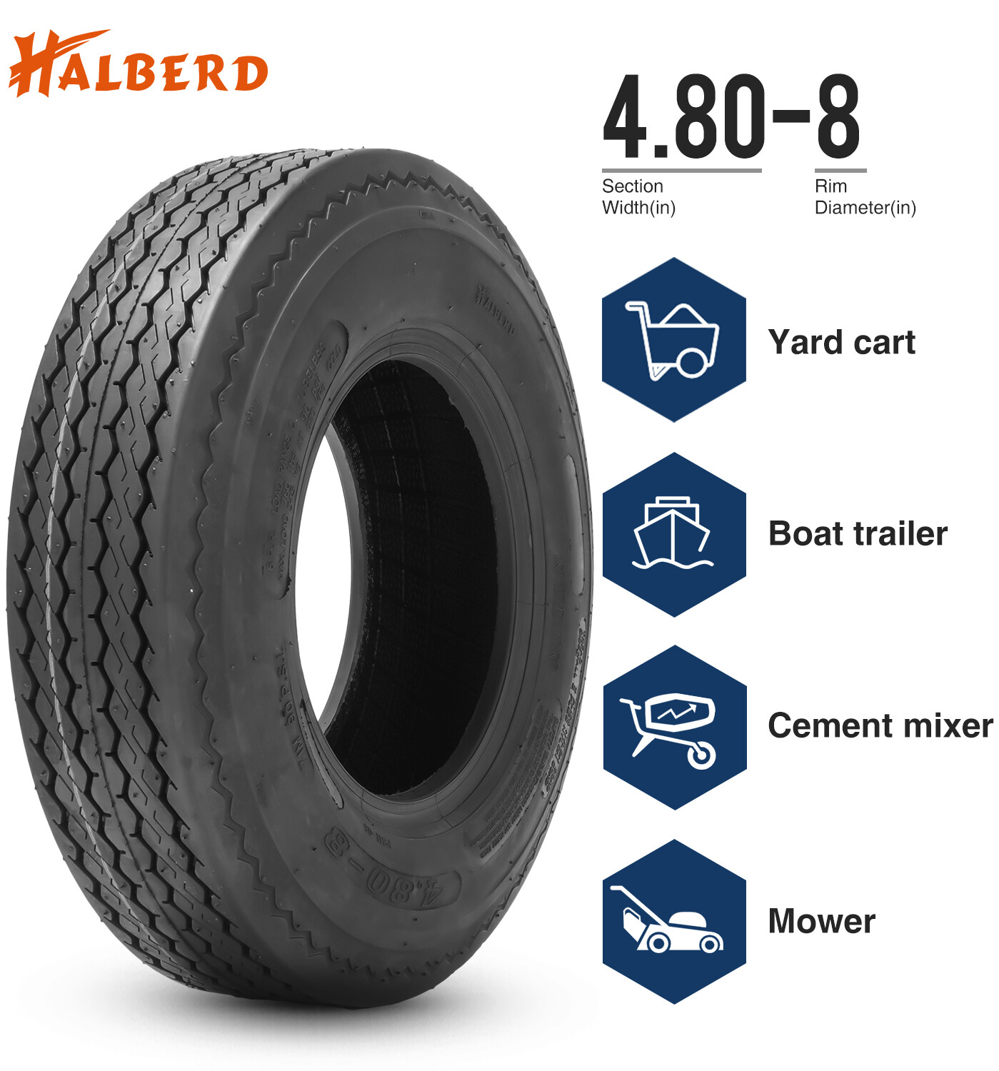 Set 2 4.80-8 Trailer Tires 6Ply 4.80×8 480-8 4.80/8 Heavy Duty Replacement Tyres