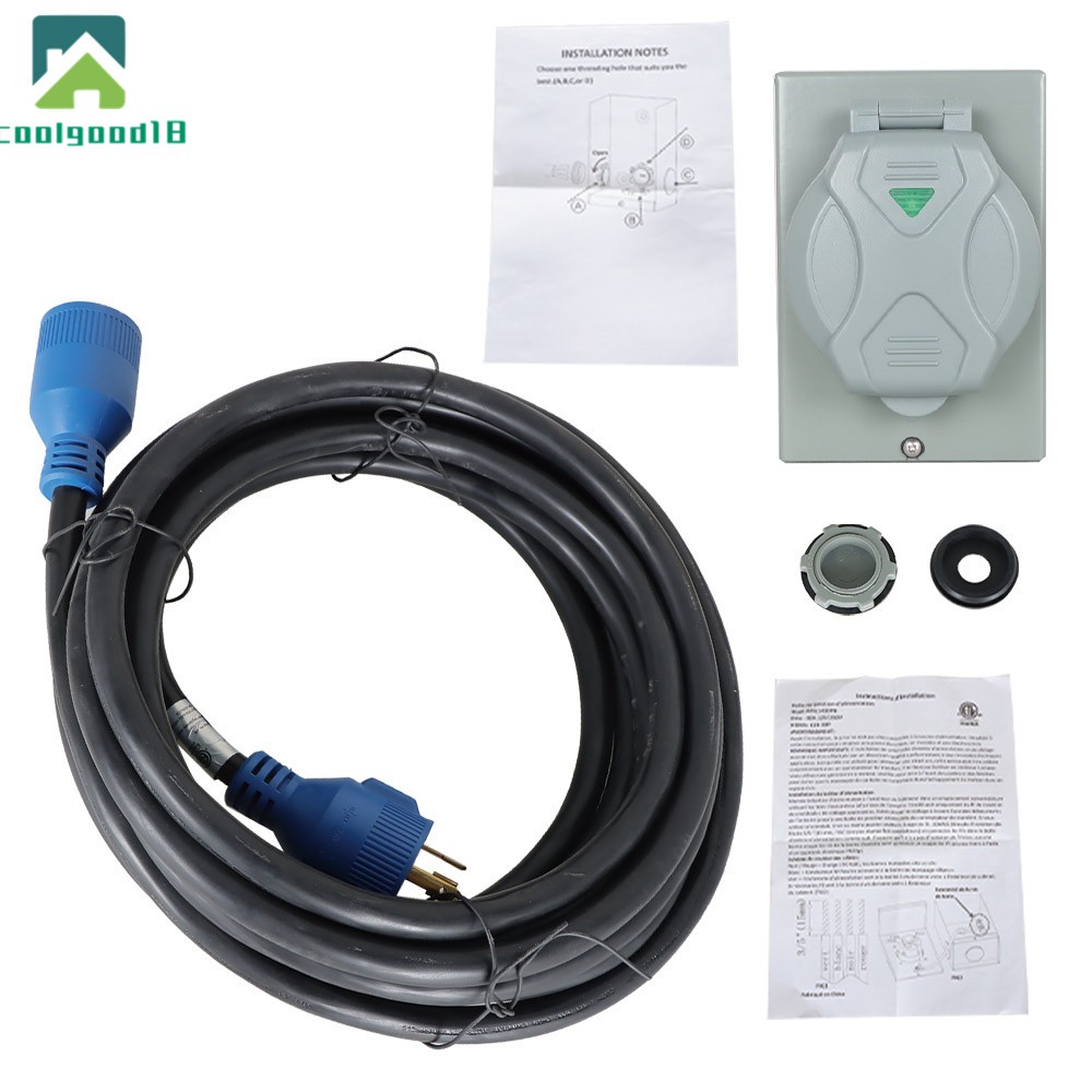 30 Amp Generator Cord 25FT and Power Inlet Box, NEMA L14-30P/L14-30R 125/250V