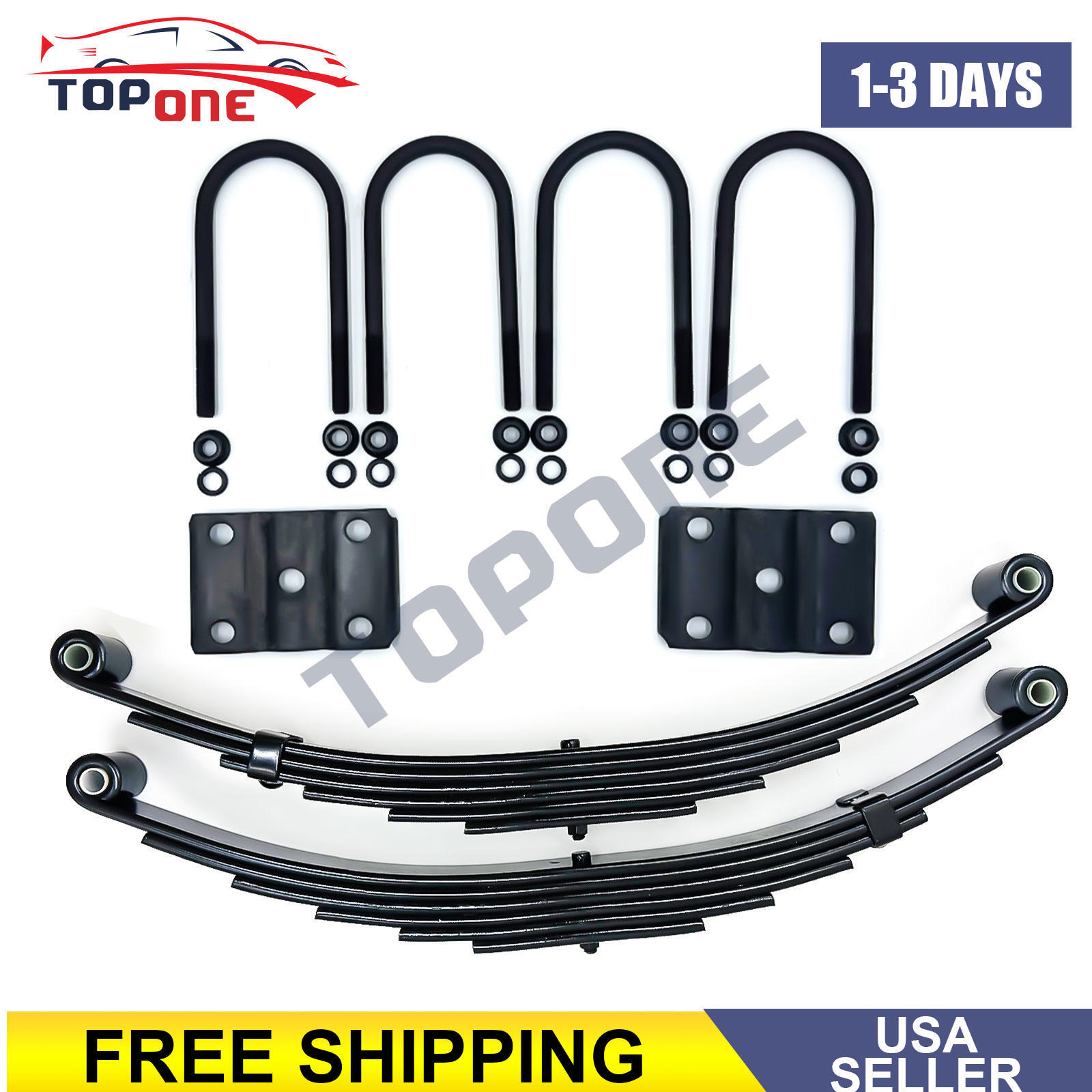 For 7000lbs 7K Single Trailer Axle 6 Leaf Double Eye Leaf Springs & U-bolt Kit
