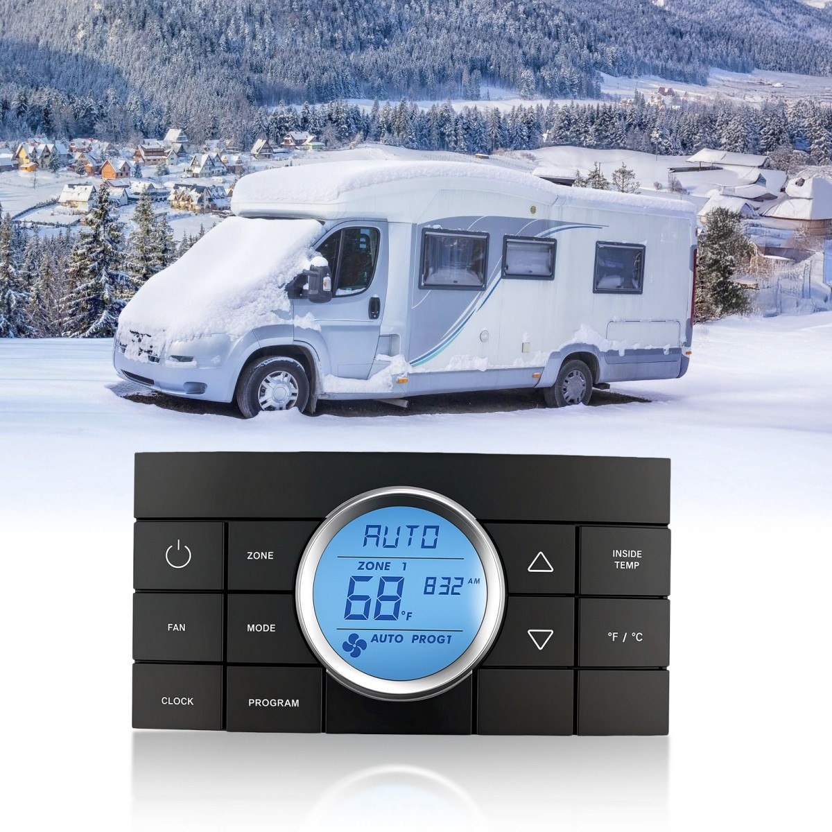 Black 3314082011 RV Digital Thermostat Multi-Zone Control 2 Thermostat 10 Button