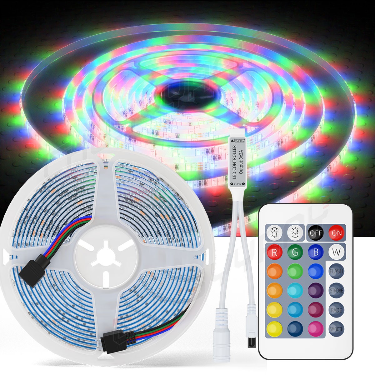 RV 16′ Awning Party Light 12V IR Colorful remote controller for camper