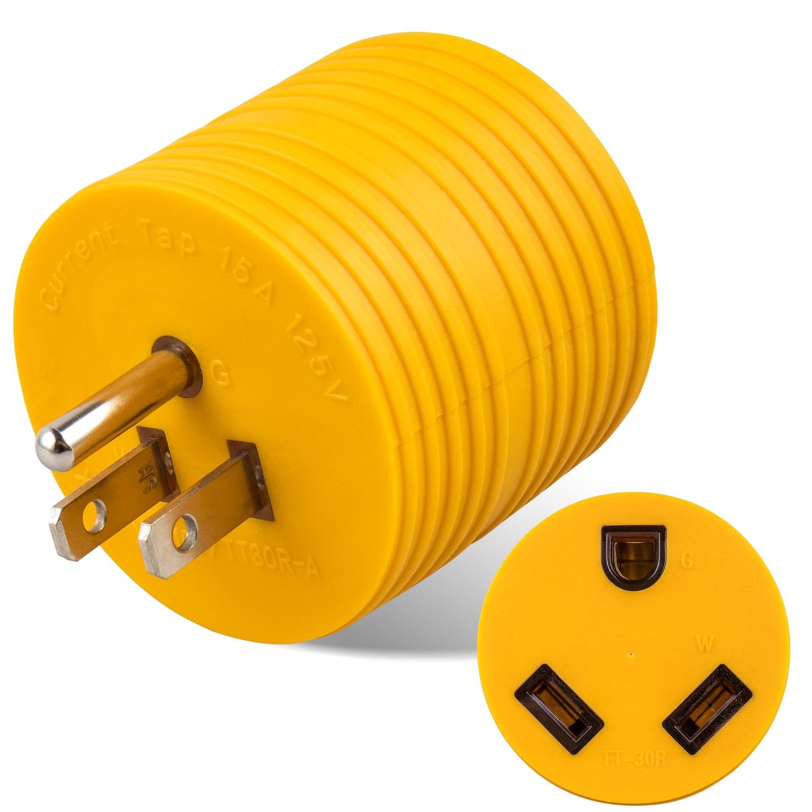 MECMO 30 Amp to 110 Volt RV Adapter, NEMA 5-15P TT-30R Electrical Yellow
