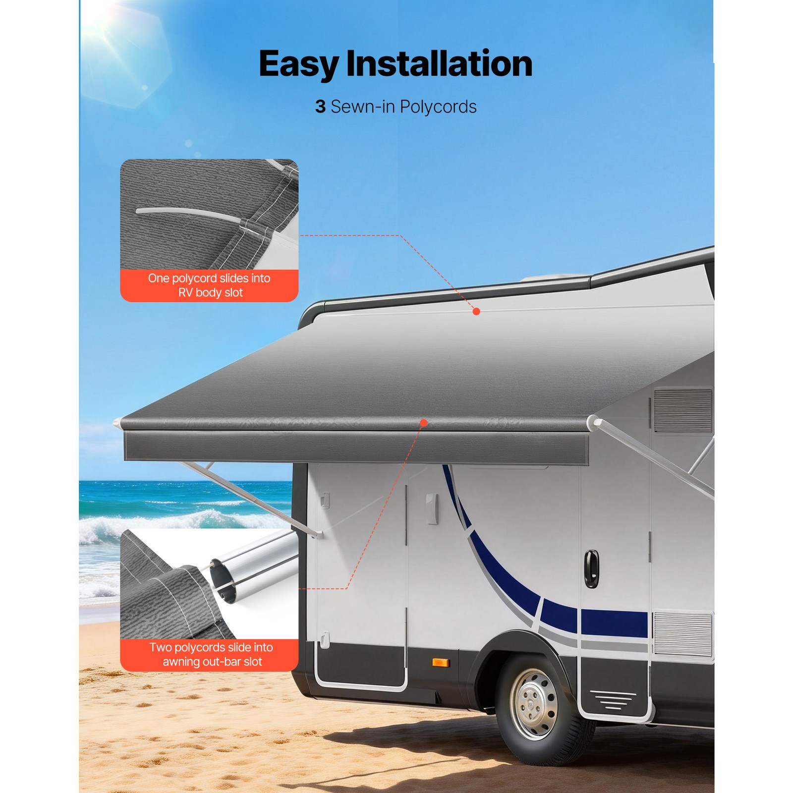 Uimoso RV Awning Fabric Replacement 17′(Fabric 16’2″)Camper Trailer GrayGradient