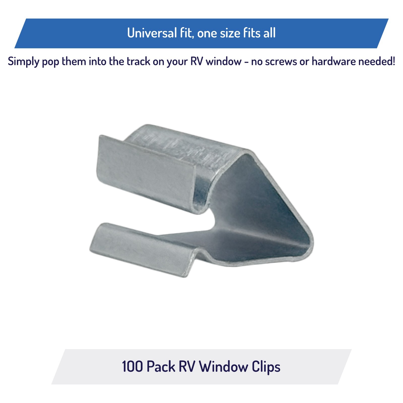 RV Window Replacement Screen Clips, Spring Bail Retainer, Stainless Steel (100)