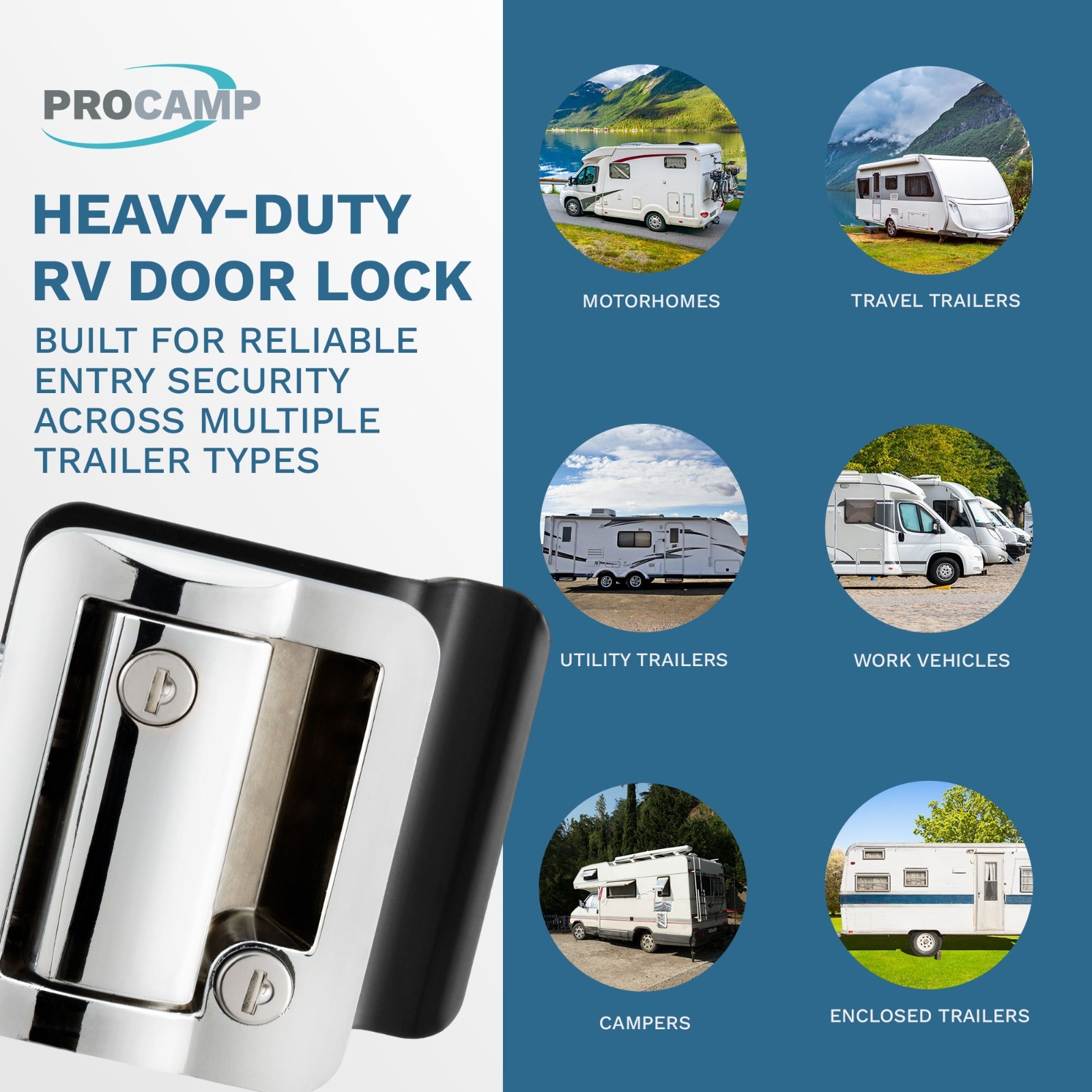 Chrome RV Paddle Entry Door Lock Latch | Handle Knob | Deadbolt Lock | Camper