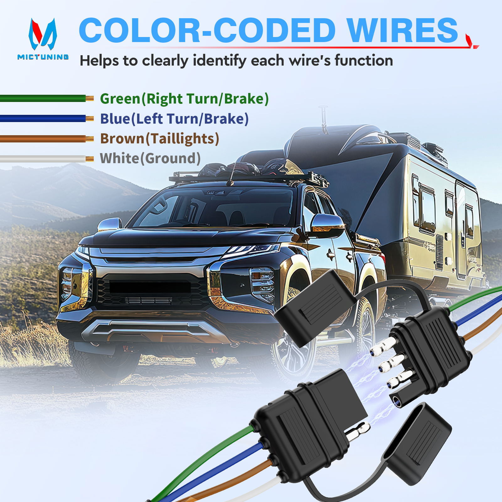 BID MICTUNING 4 Way Flat Trailer Extension Cable 16 AWG Pure Copper w/Dust Cover
