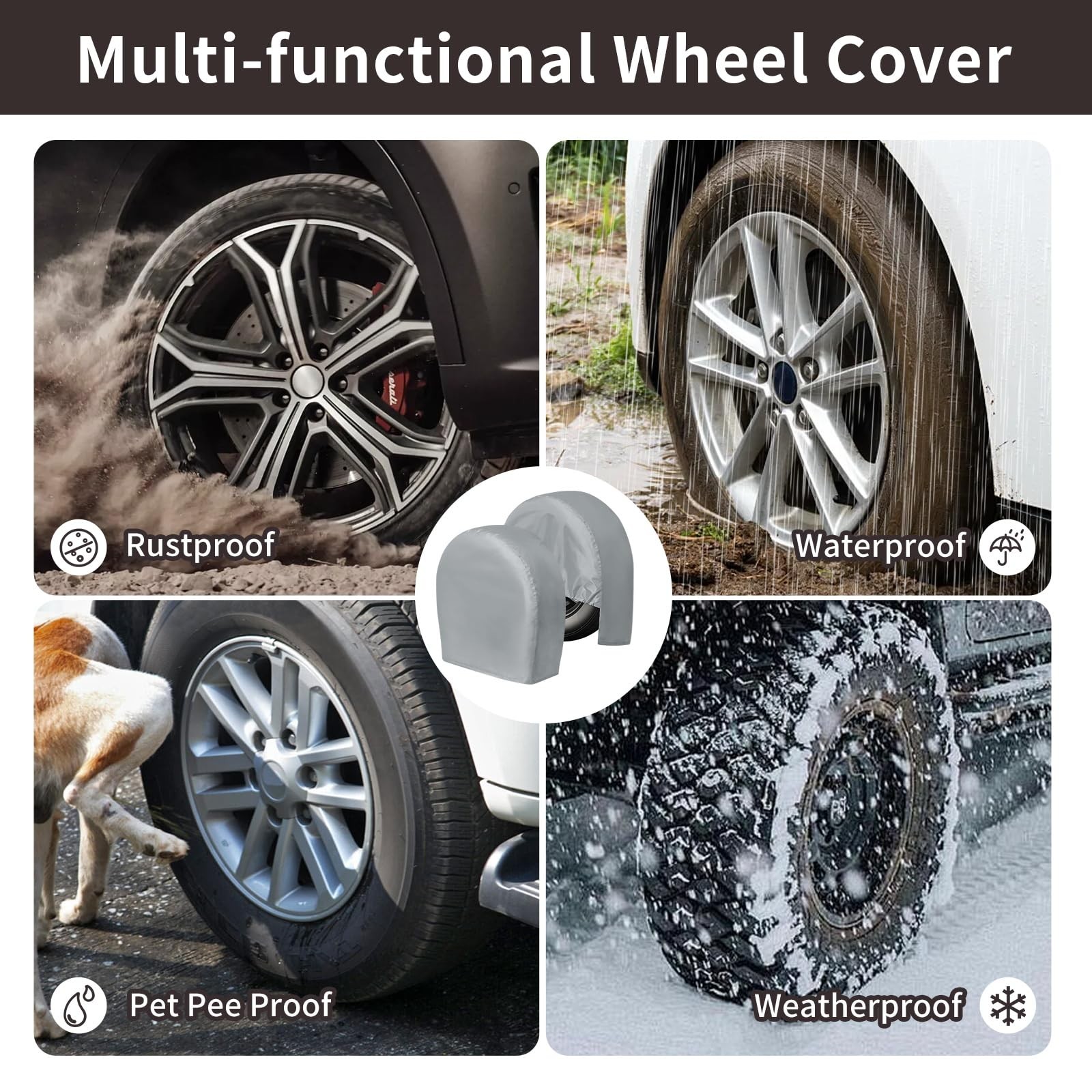 PureFit RV Tire Covers Set of 4 – UV S – Fits Diameters 24″-26″, Gray