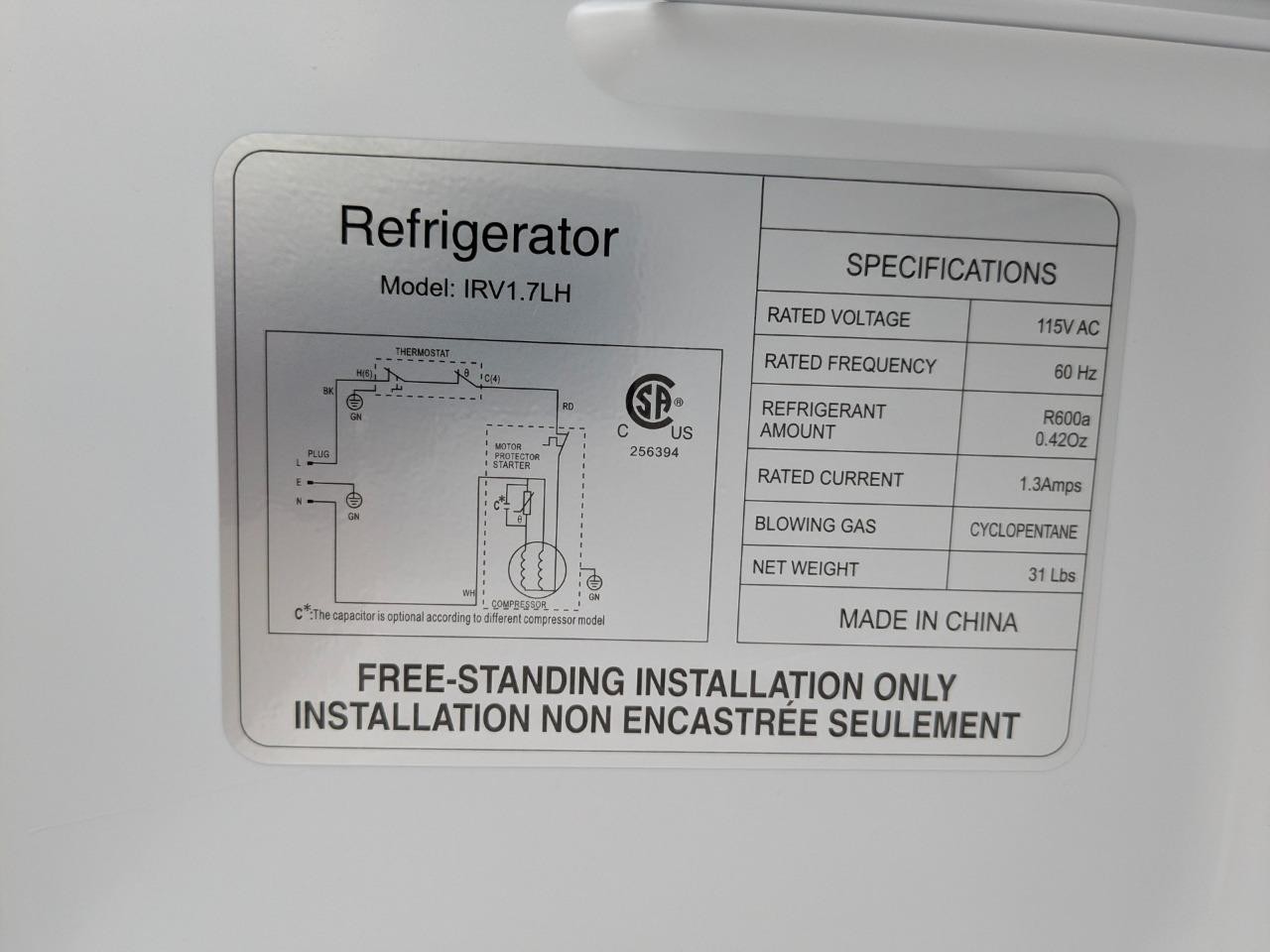 NEW TAKE OFF iRV Chill 1.7 Cubic L Mini Fridge RV Camper Motorhome 120V TESTED