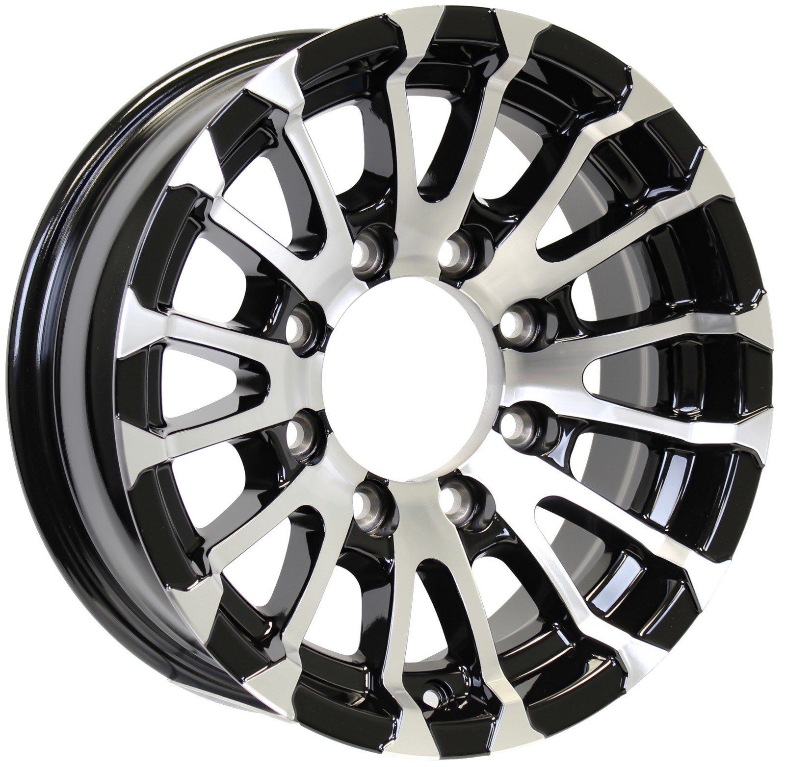 Aluminum Trailer Wheel 16X6 16 Inch 8 Lug Center Avalanche Machined Black Rim