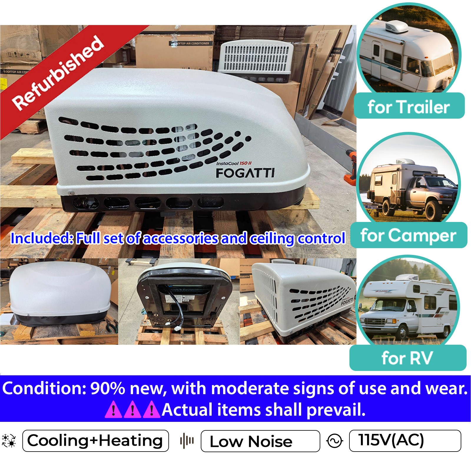 Used – RV Air Conditioner 15000 BTU w/Heat Strip Rooftop Non-Ducted Camper RVs
