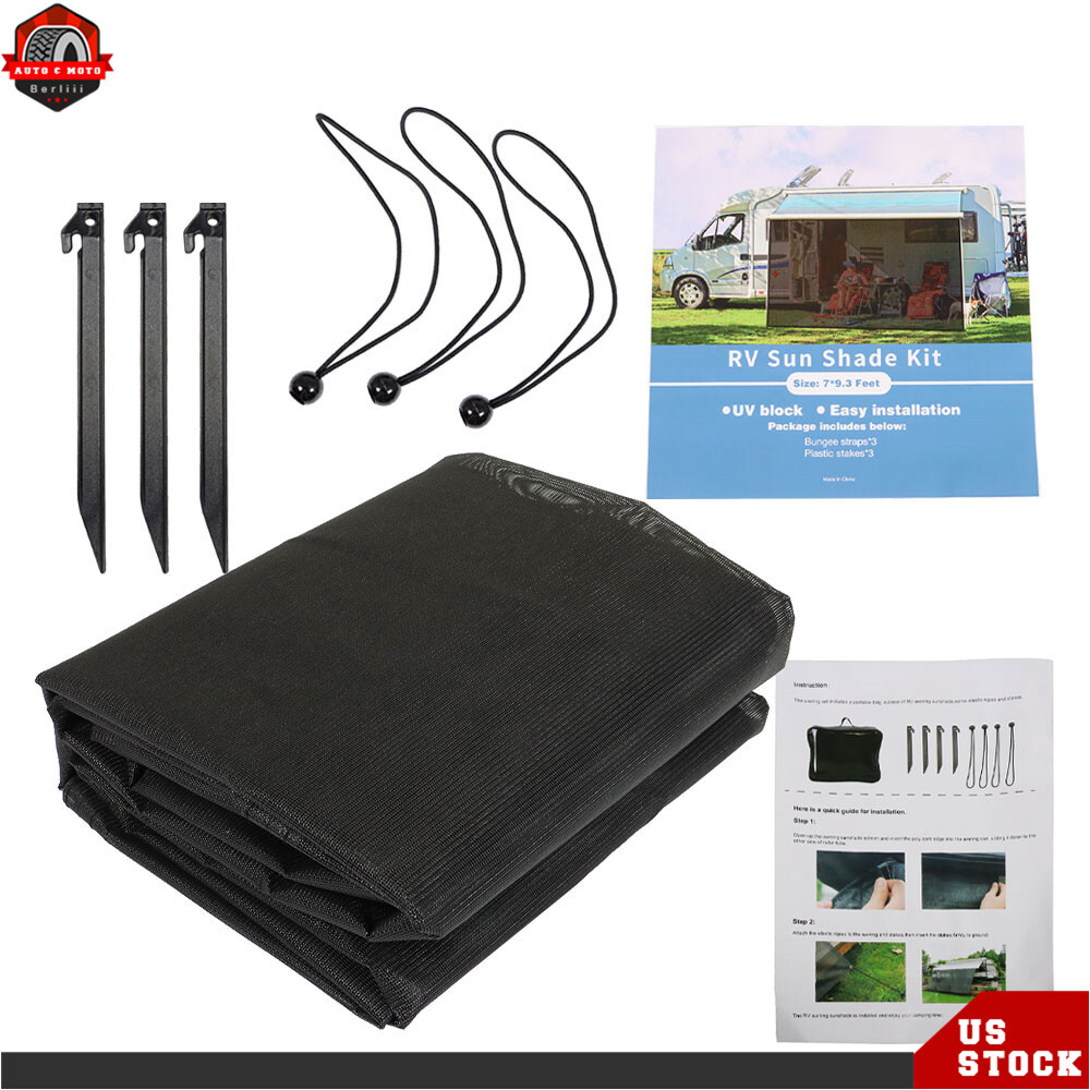 Front Side RV Awning Shade Screen 11”-21” RV Awning Sun Shade Kit Black Mesh