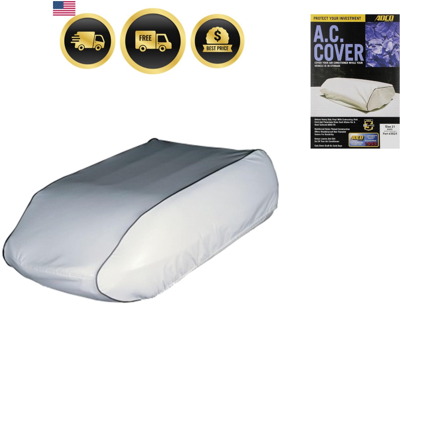 RV Air Conditioner Cover White Vinyl Protect Rooftop AC 21 Inch Size