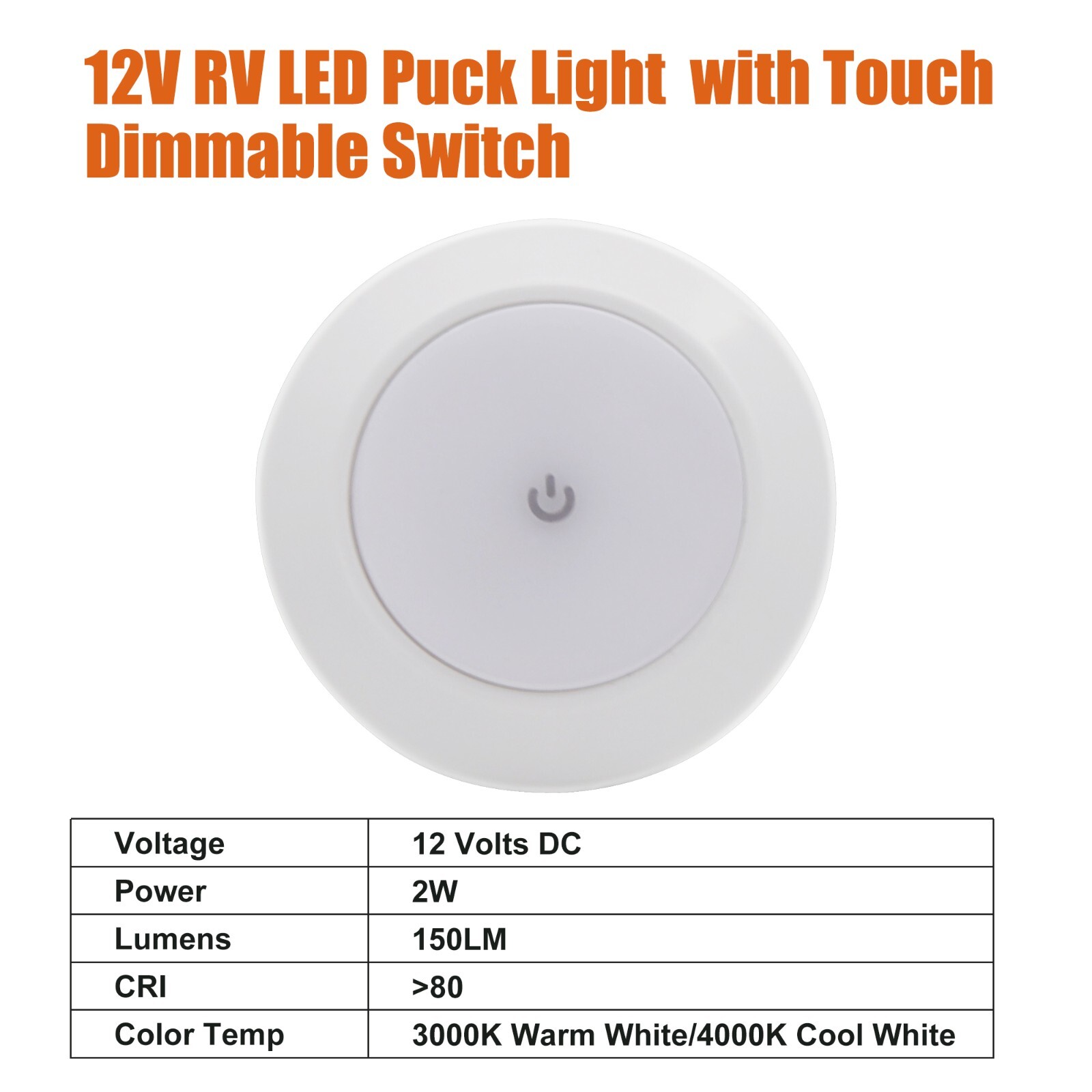 Facon 3″ LED 2PKS 12V RV Ceiling Puck Light Caravan Camper Touch Dimmable 2CCT
