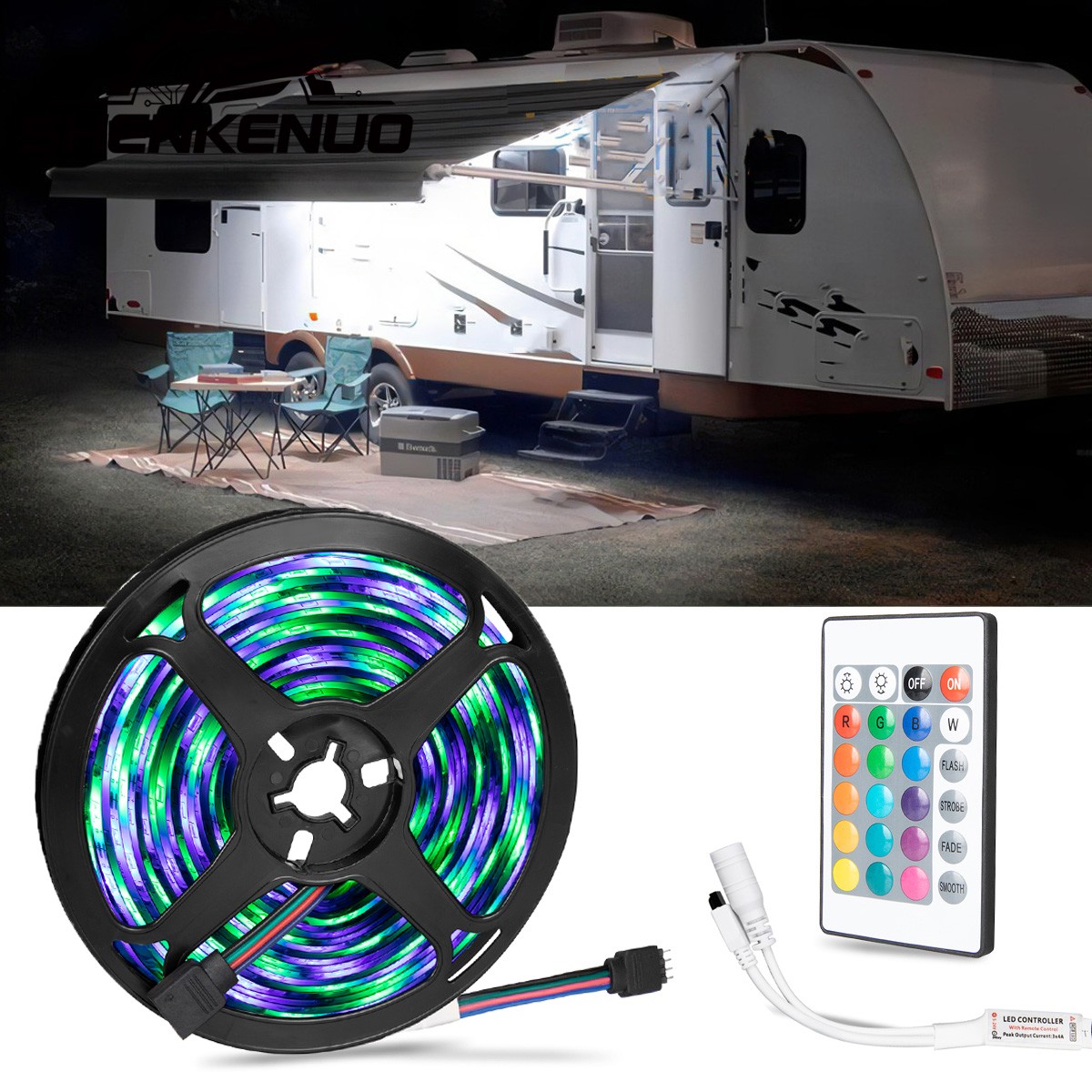 16FT RV Porch Light 300 LED RGB Exterior Utility Awning Light for Camper 12V