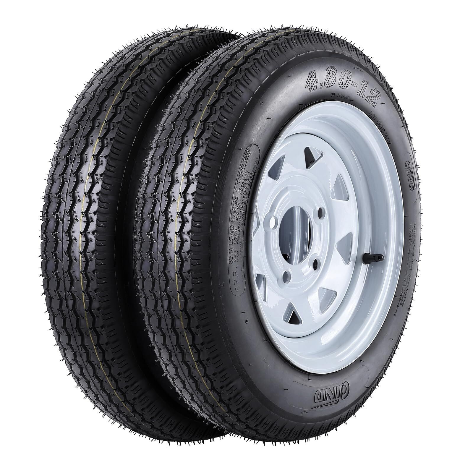 Pack of 2 Trailer Tire & Wheel Assemblies 4.80-12 with 12″ Rims 4 Lug on 4”
