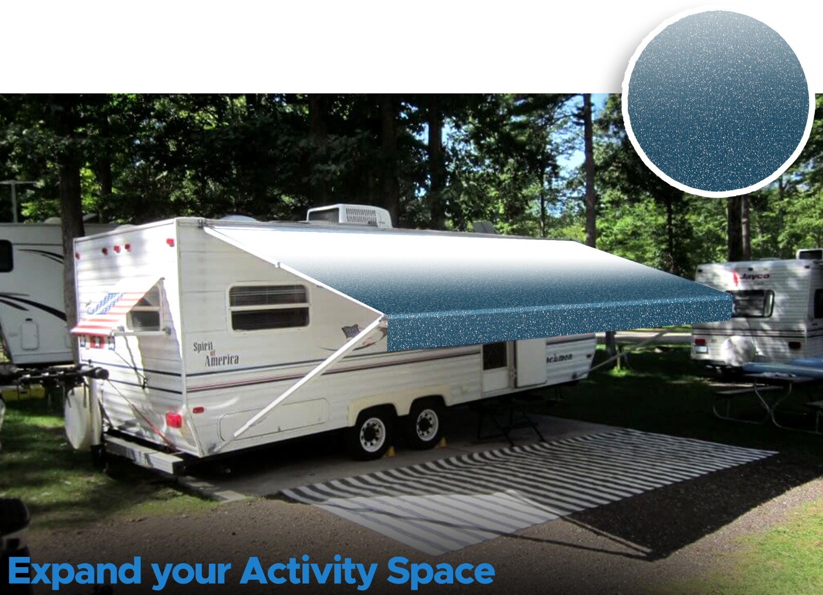 SunWave RV Awning Replacement Fabric 10′ (Actual Width 9’2″) Ocean Blue Fade