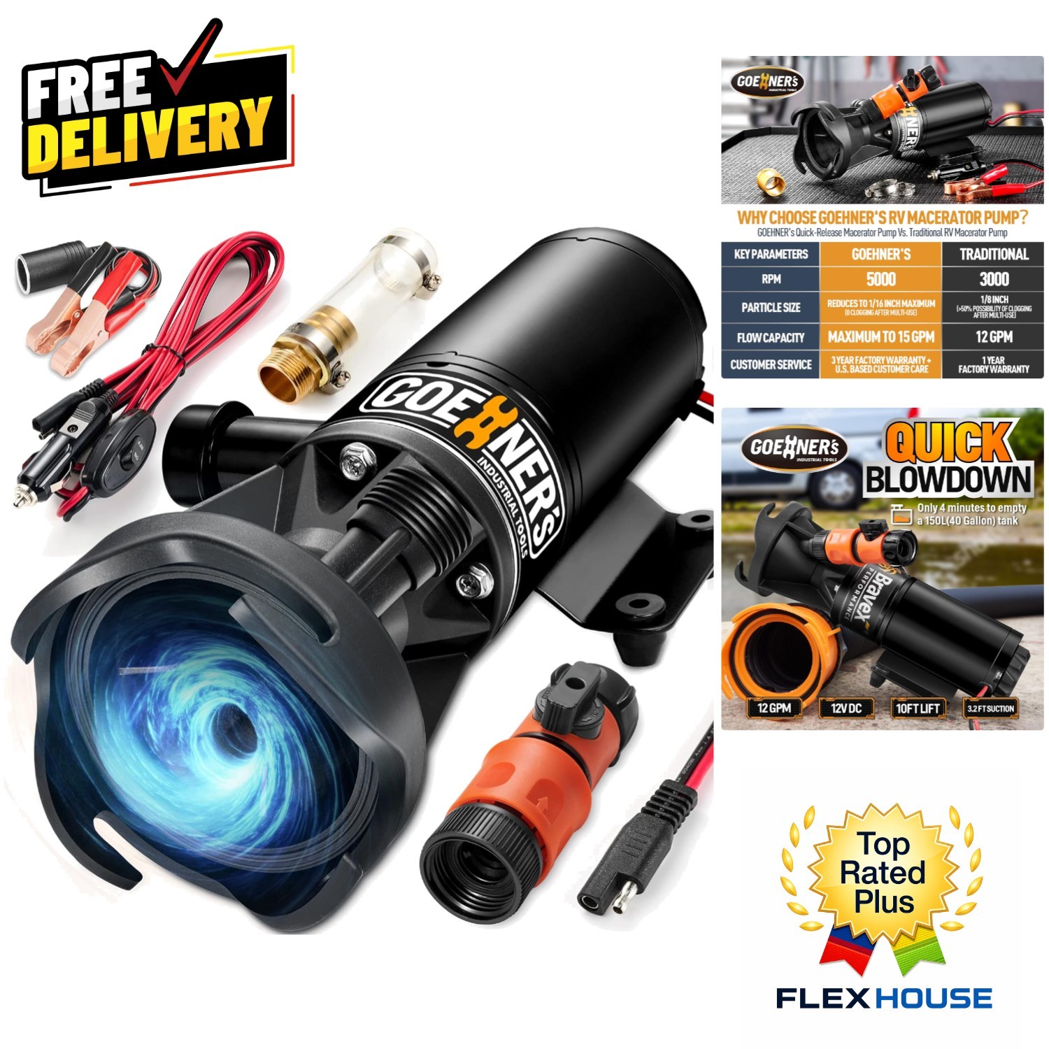High-Performance 12V Macerator Pump for RVs – 10 Feet Lift, 12 GPM Flow Rate