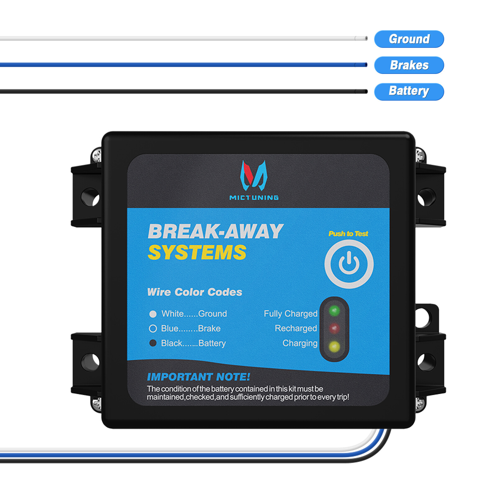 Trailer Break-Away Electric Brake System, Separation Runaway Kit w/LED Indicator