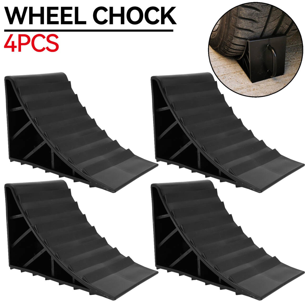 4Pcs Car Heavy Duty Solid Wheel Chocks Trailer RV Camper Truck Tire Stopper