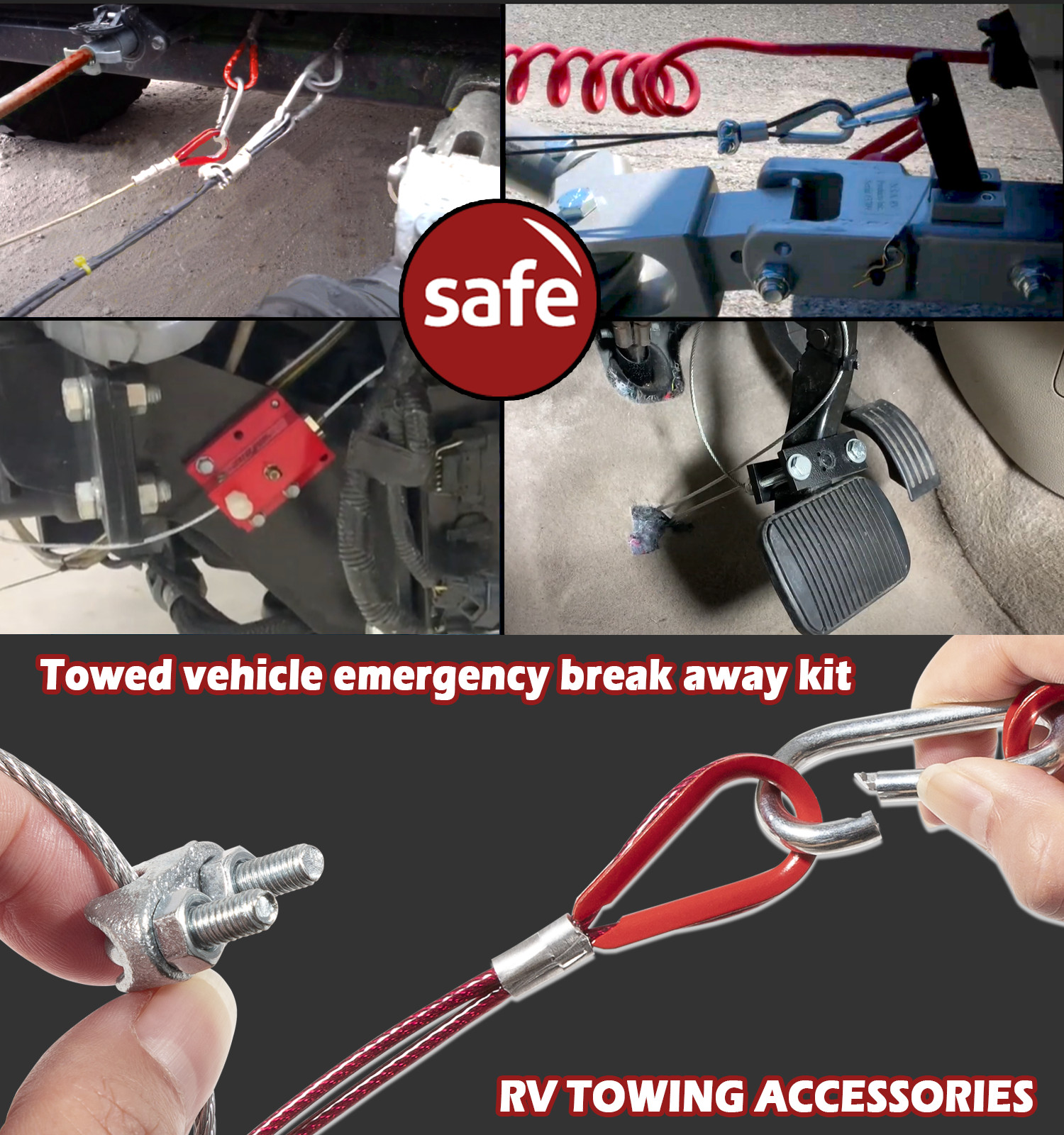 Ready Stop Break Away Device Kit Universal Flat Towed Supplemental Cable