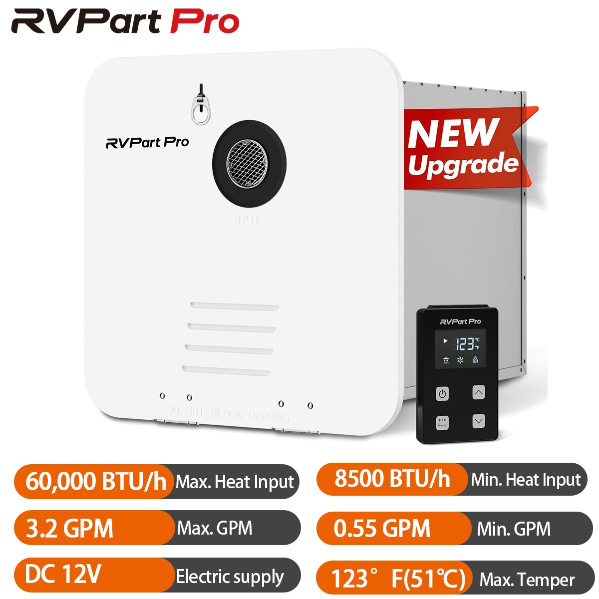 RV Water Heater 60,000BTU Tankless On-Demand Camper Water Heater Remote Control