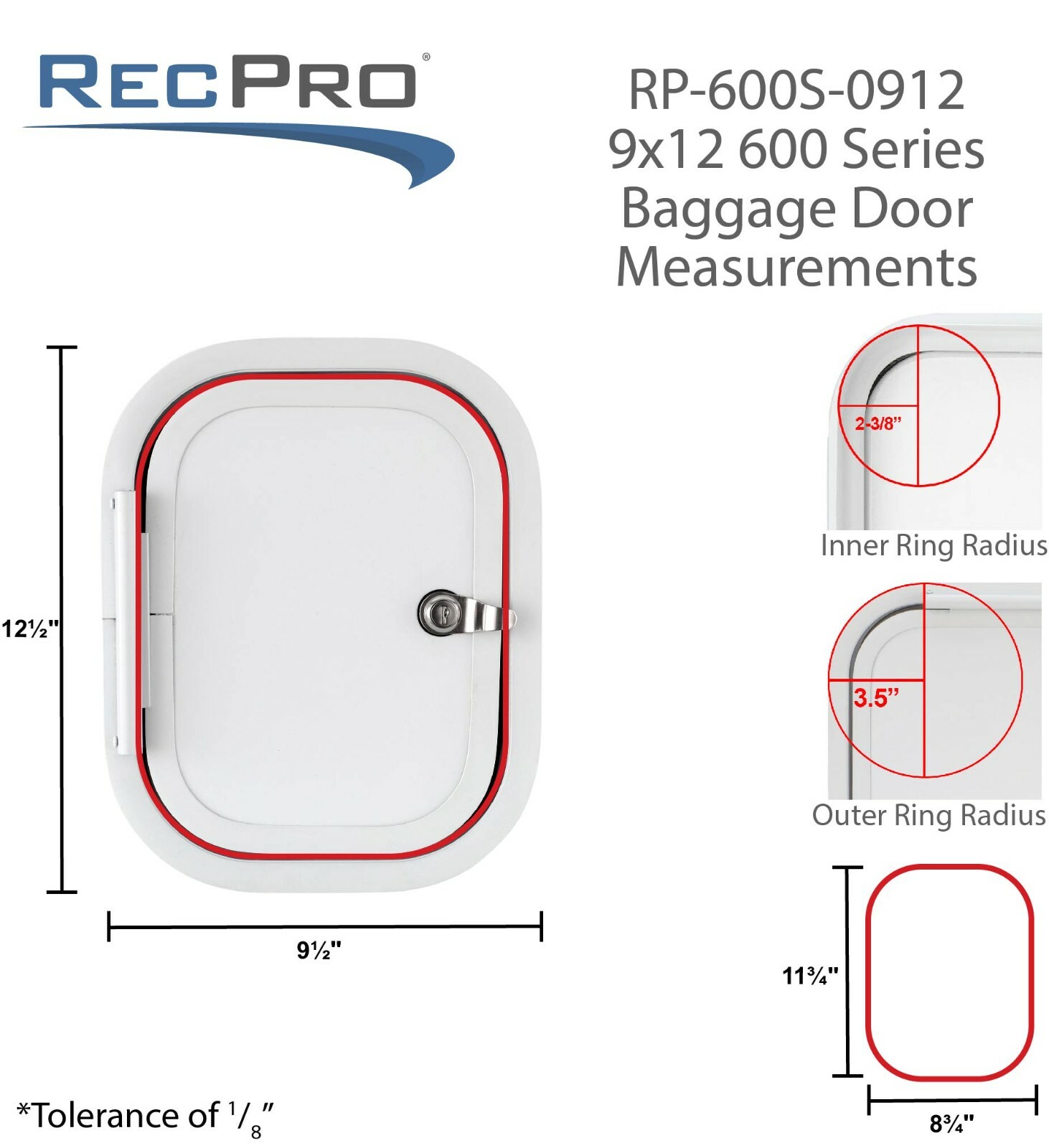 RecPro RV Baggage Door 9″ Wide X 12″ High Rounded Corners Storage Door