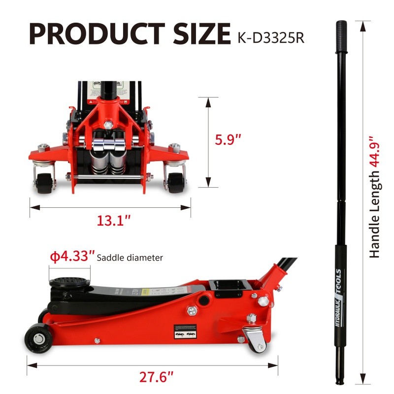 5000lbs Hydraulic Racing Floor Jack, Low Profile 3.5″-19.5″ Dual Piston Pump