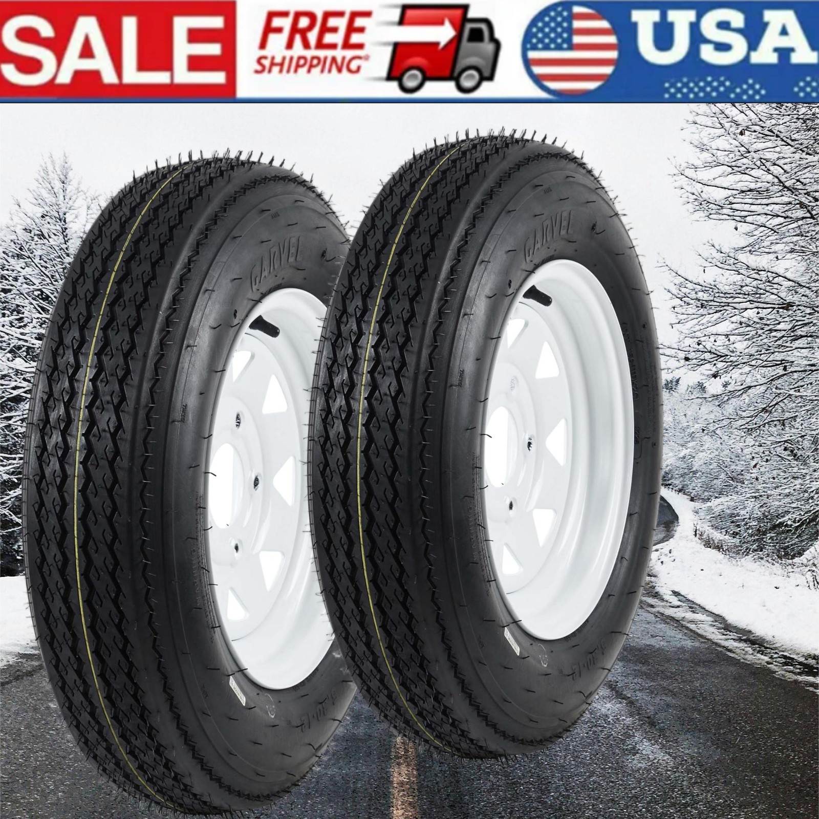 🔝2 PCS Trailer Tires 5.30-12 5.30×12 530-12 530 12 with 12″ Rim 5 Lug on 4.5″ 6