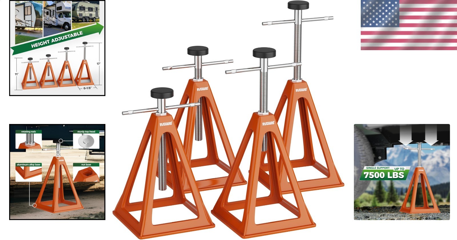 RV Stack Jacks 4 Pack Aluminum Heavy Duty Stabilizer Support Stand 7500lb Adj…