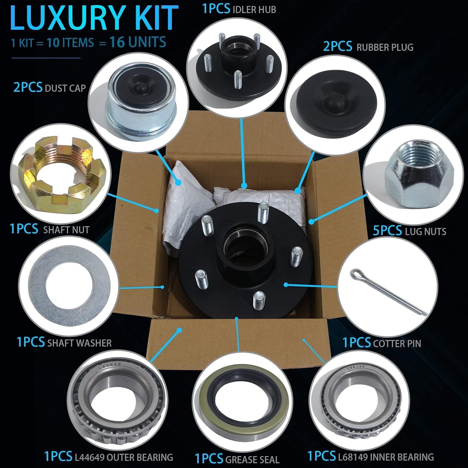 5 Lug Trailer Hub Kit 4.5 for 3500 lb Axles – Advanced Design with Extra Parts
