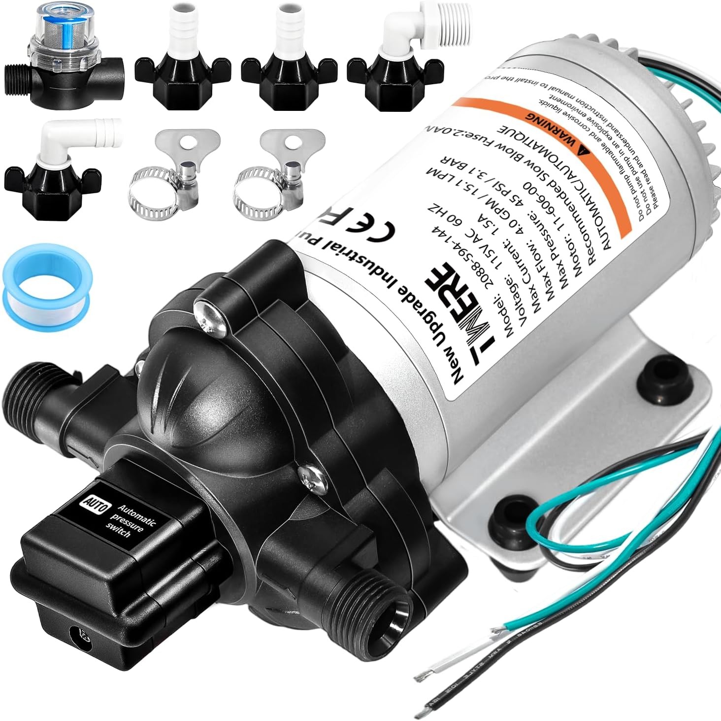 2088-594-154 Water Pump Diaphragm 115V 45PSI 198GPH For SHURFLO Motorhome 3.3GPM