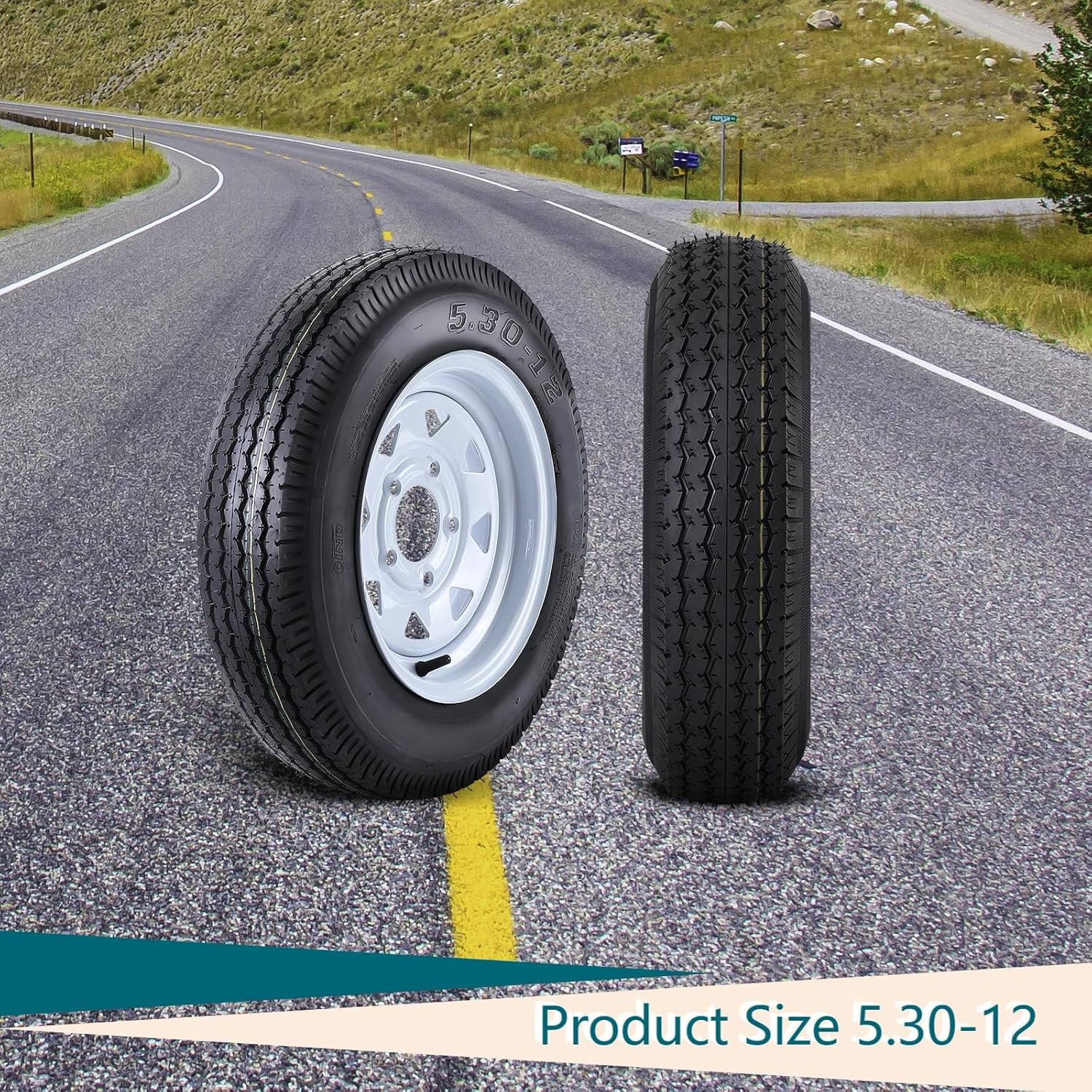 2 Pack 5.30-12 Trailer Tires and Wheels with 12″ Rim 5 Lug on 4.5″ Assembly HD