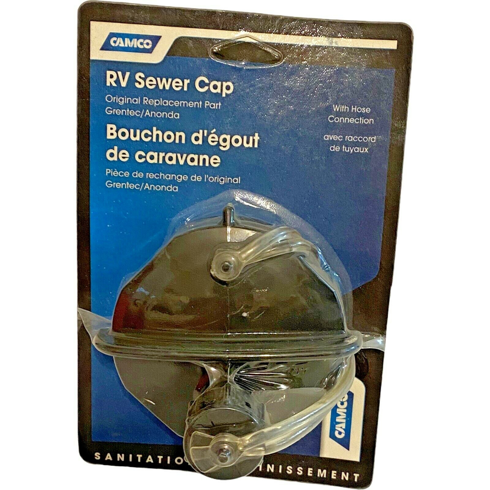 RV Sewer Cap Camco 39463 Sewer Cap W/hose Connection Sanitation Original Camper