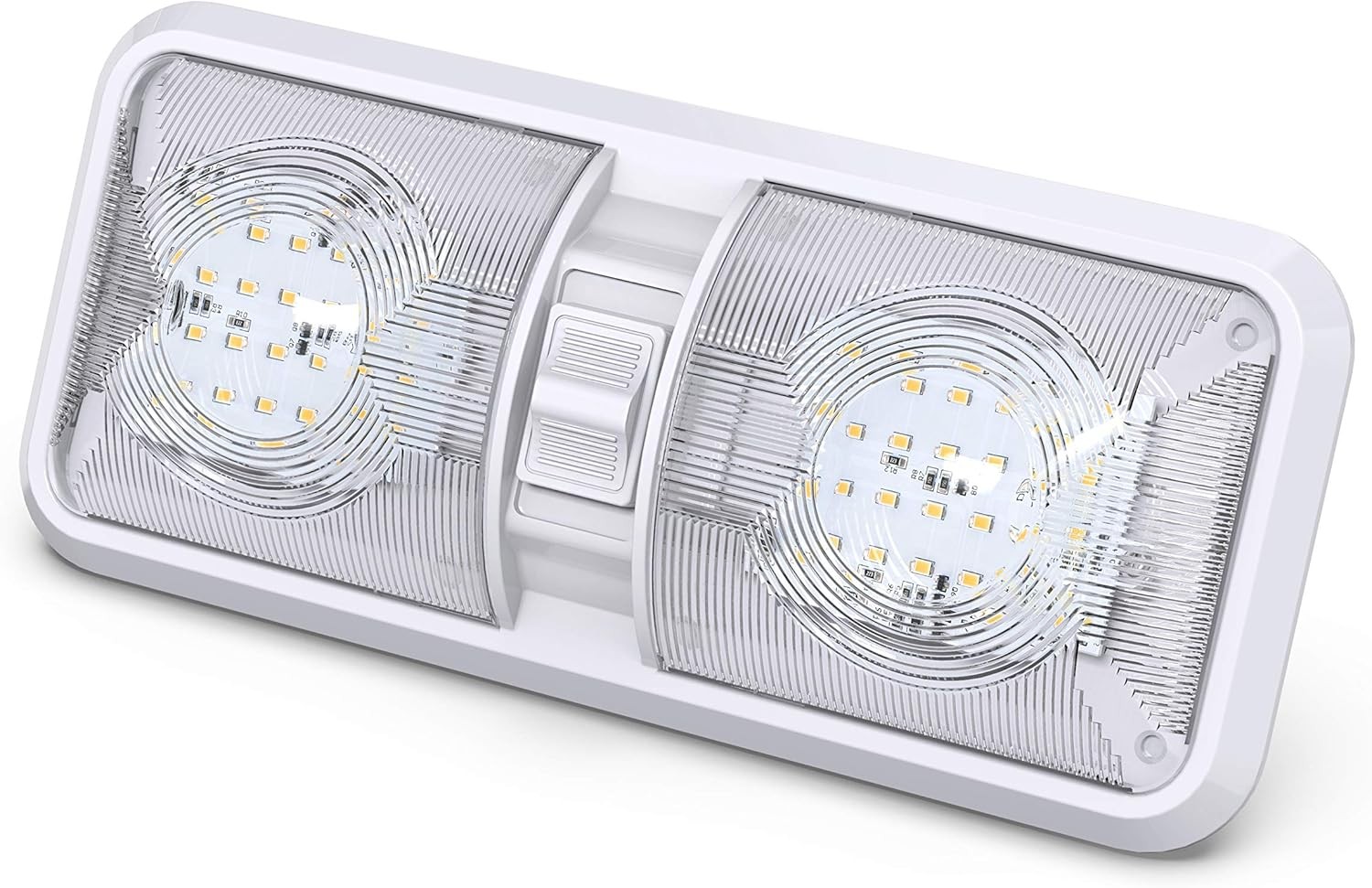 Leisure LED RV Ceiling Double Dome Light Fixture with 1 Pack, White