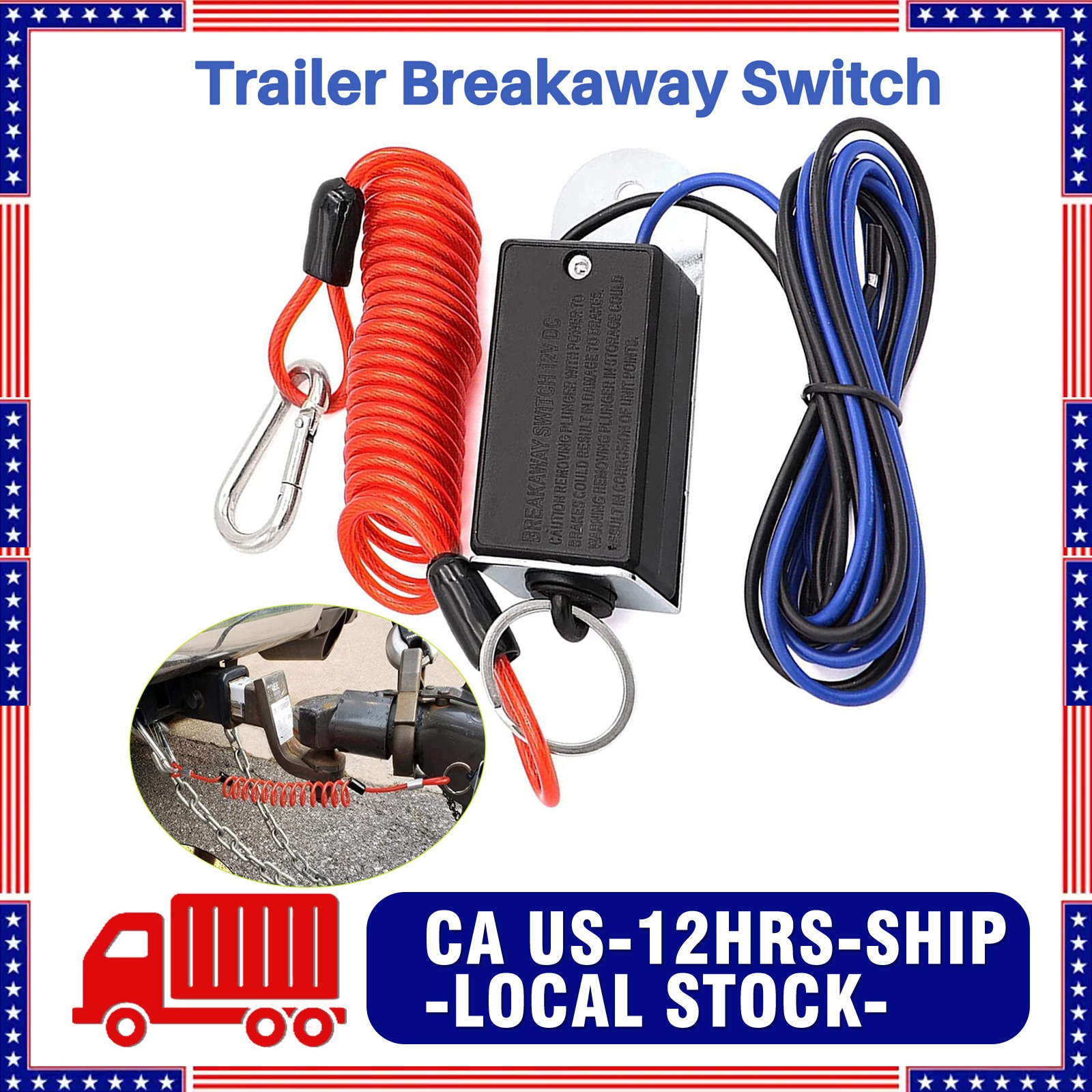 6Ft Trailer Breakaway Switch with Electric Brake Switch for RV Towing Trailer