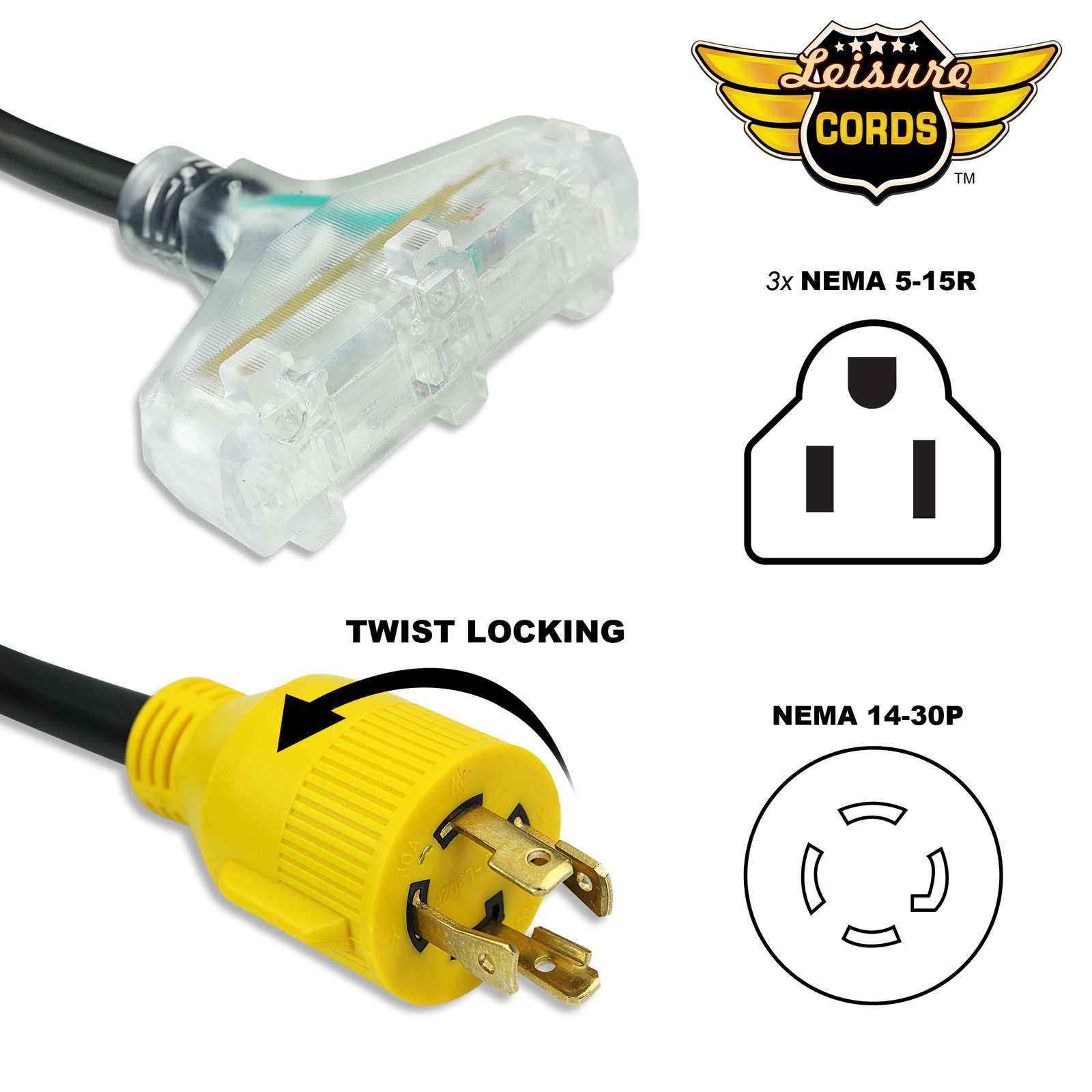 Generator Adapter Cord 10’ 4 Prong Power Cable 10/4 Tri 15 Amp Adapter Plug