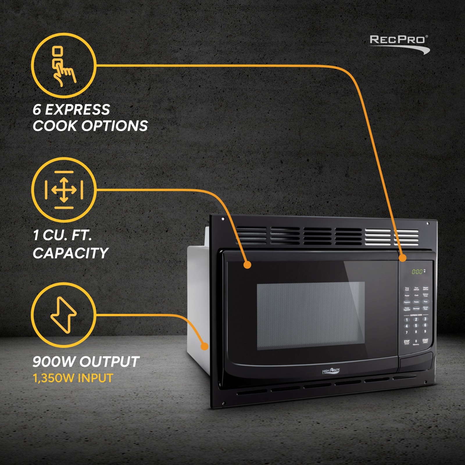 RV Microwave Black 1.0 cu. ft. 900W Replacement for High Pointe