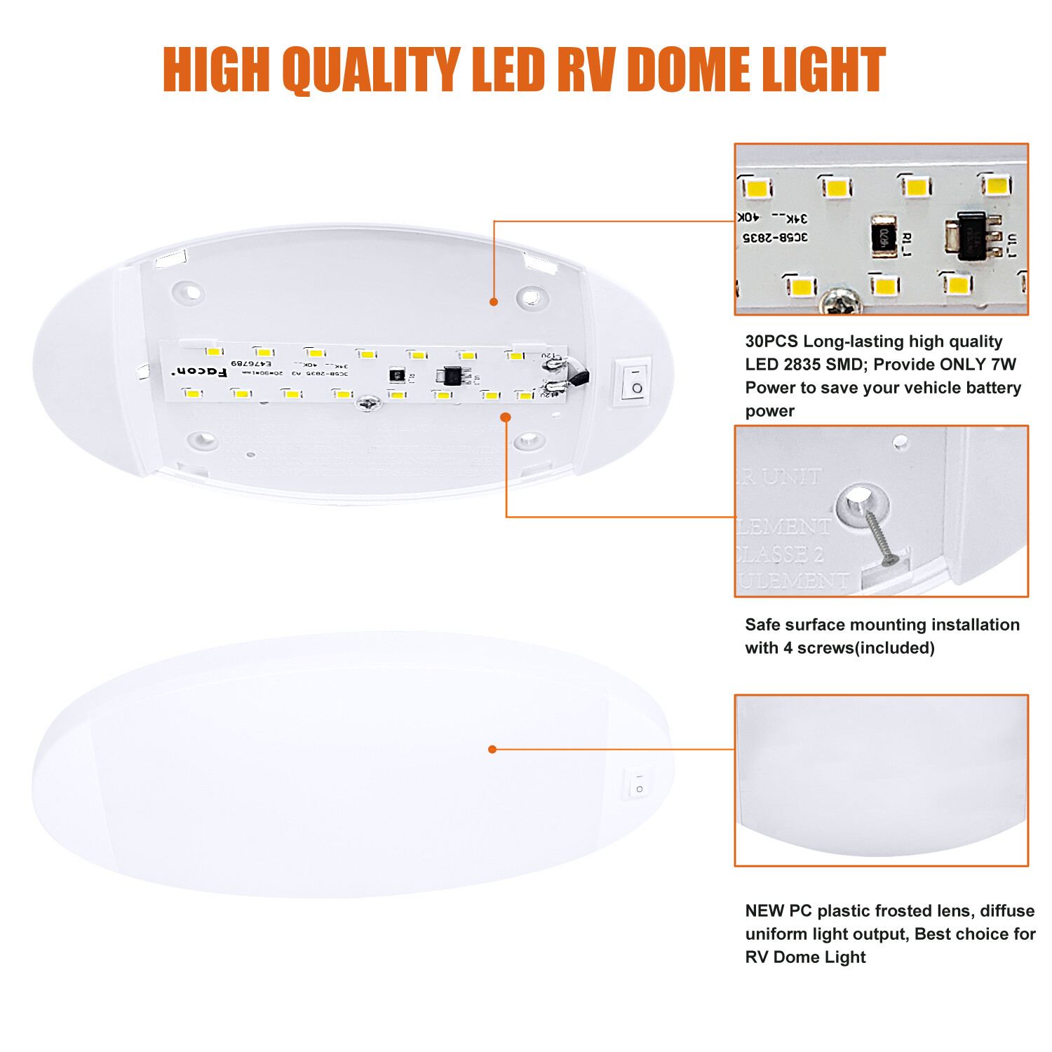 Facon 2Pcs RV LED Ceiling Dome Light New Version Pancake Light for Camper Boat