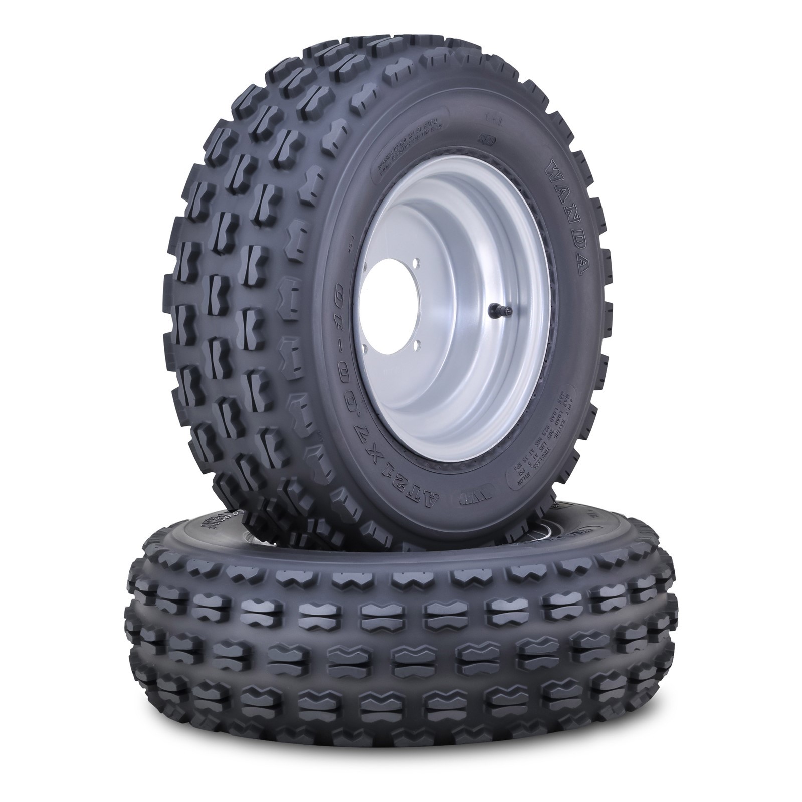 2 WANDA ATV Tire & Wheels 21X7-10 on 4/110mm PCD 2+3 offset Silver Wheel 10075