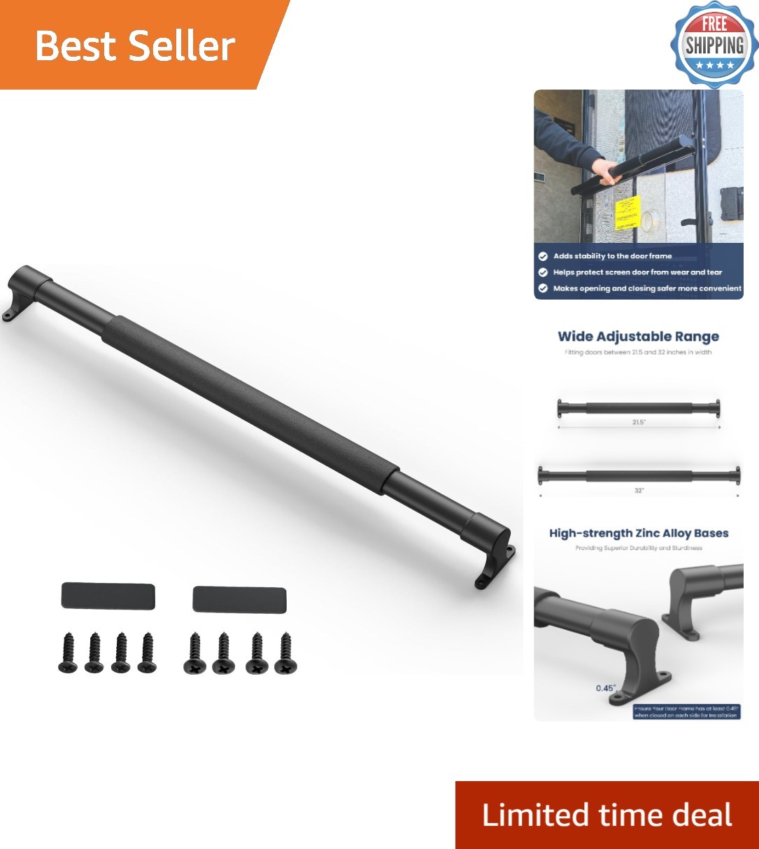 Durable Metal & Plastic RV Screen Door Grab Bar – Easy Install, Black Finish
