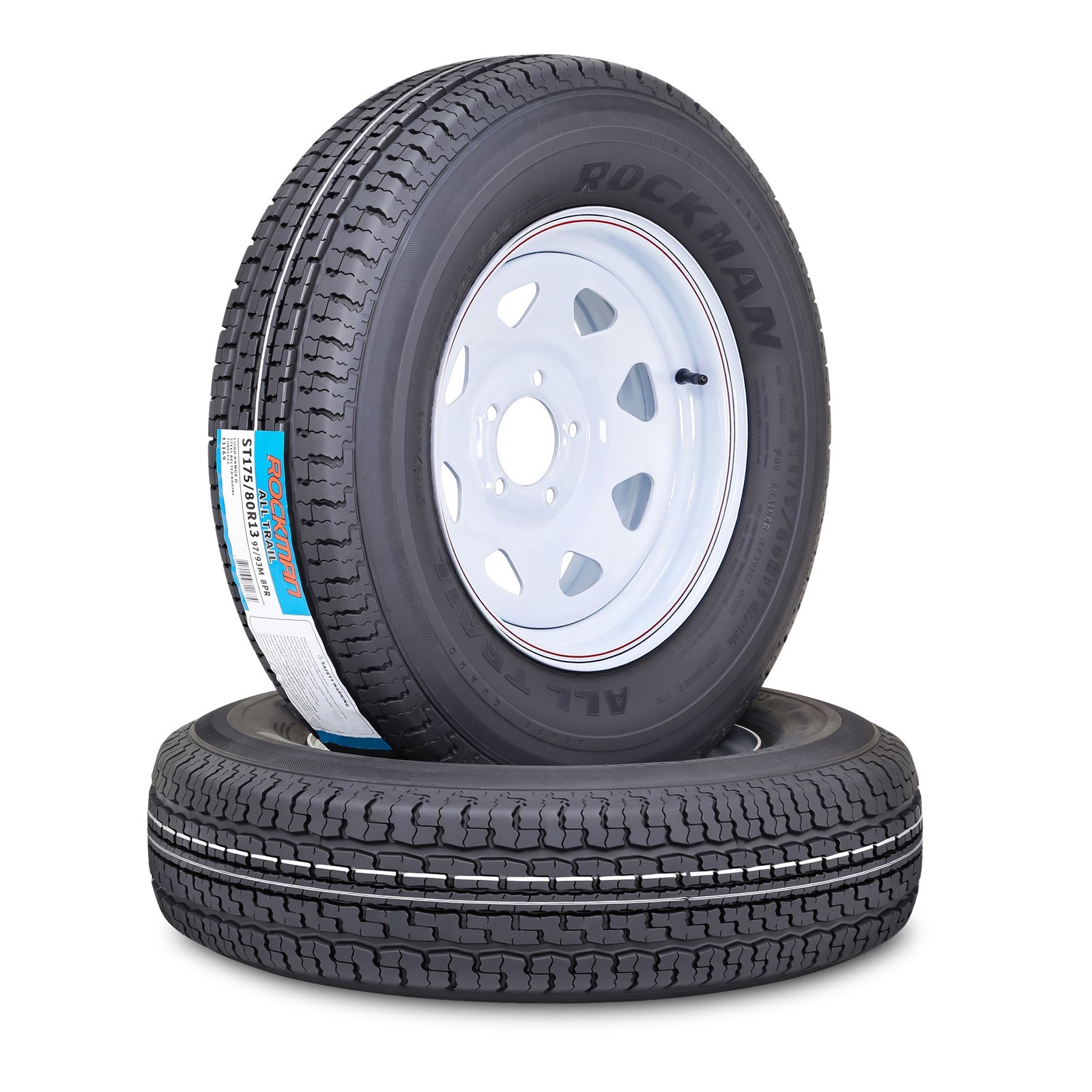 ROCKMAN Trailer Tire Wheel ST175/80R13 8-Ply D 97M 5×4.5 PCD White Spoke Rim Pk2