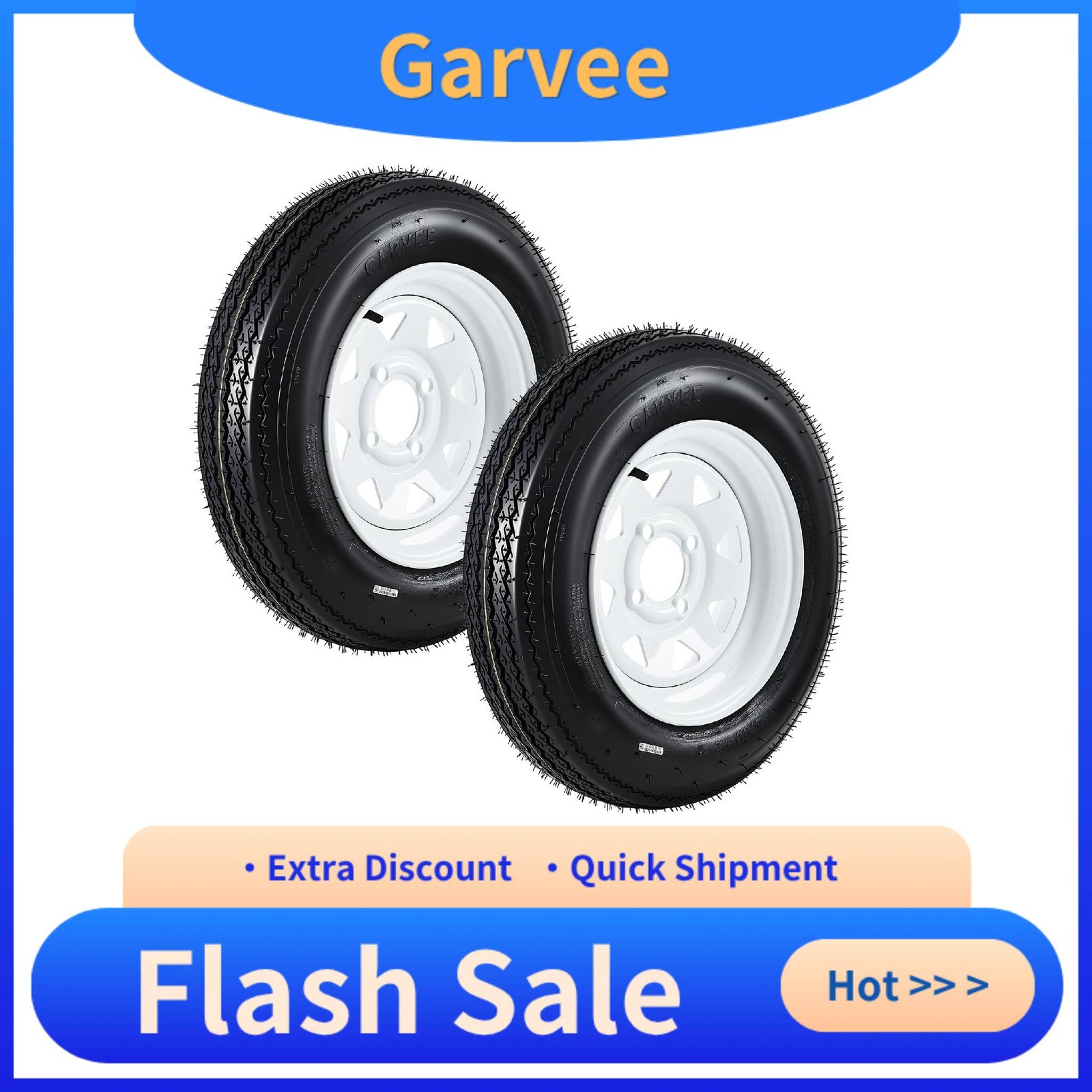 Trailer Replacement Tire Assembly 4.80-12 Set of 2, 12 Inch 4 Lug White Spoke Wh