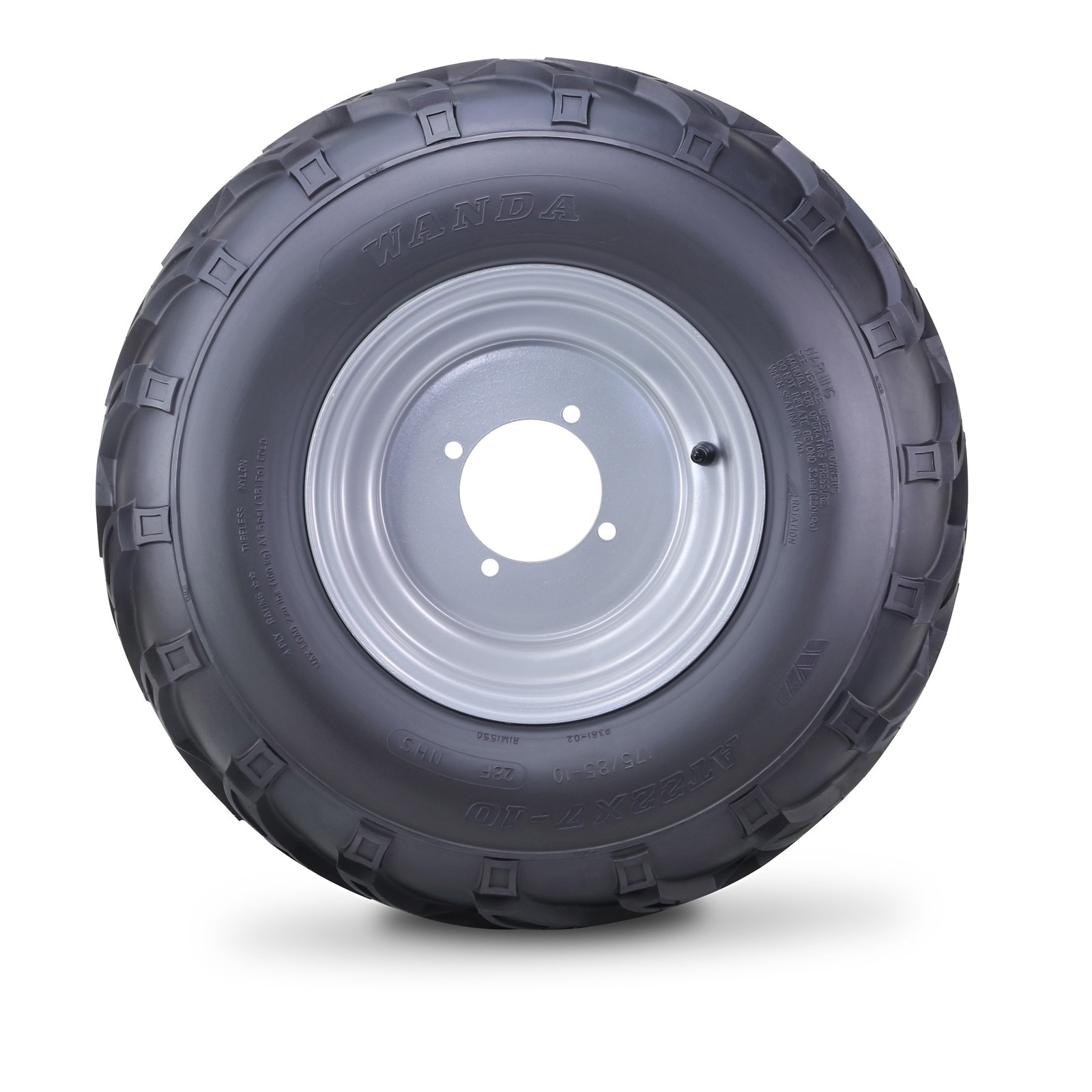WANDA ATV Tire & Wheel 22X7-10 installed on 4/110mm PCD 2+3 Silver Wheel 10196