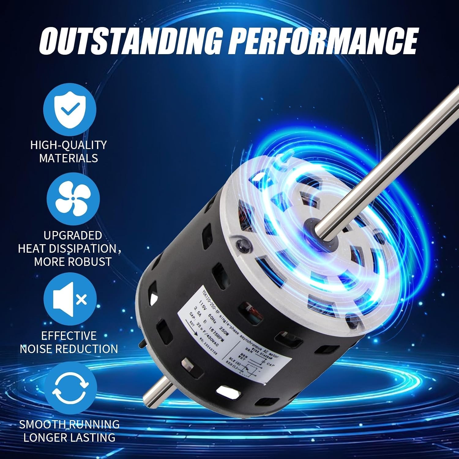 RV AC Fan Motor with Capacitor 1/3 HP 115V, Compatible with Coleman Mach Models