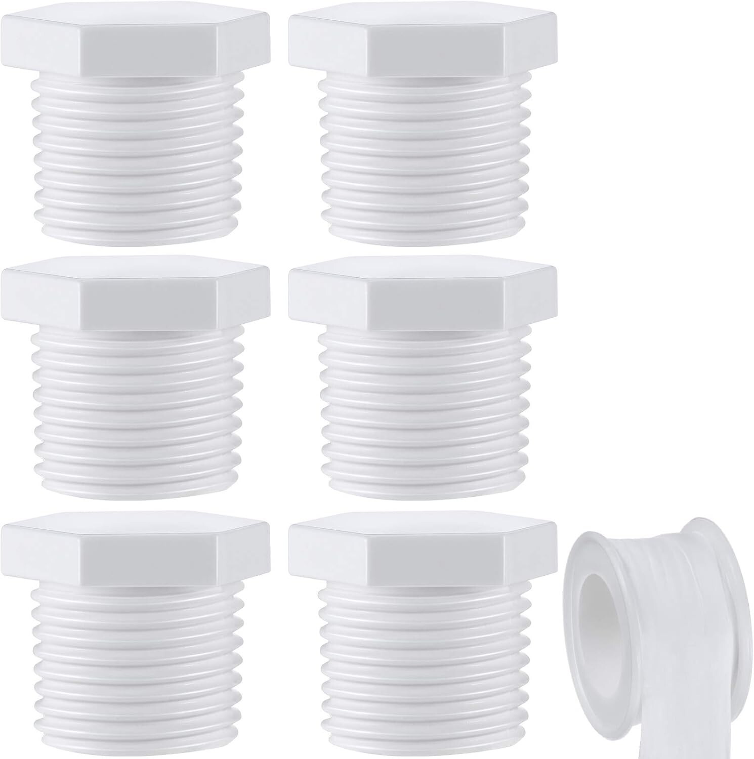 6-Pack RV Drain Plug Set with Leak-Proof Tape, Fits 1/2 Inch NPT Water Heaters