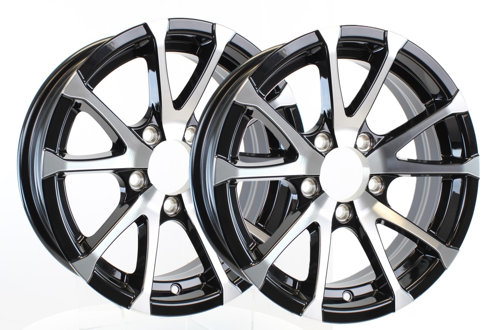 Two Aluminum Trailer Wheels 15X6 15 Inch Rim Black and Machined 5 Lug T0756545BM