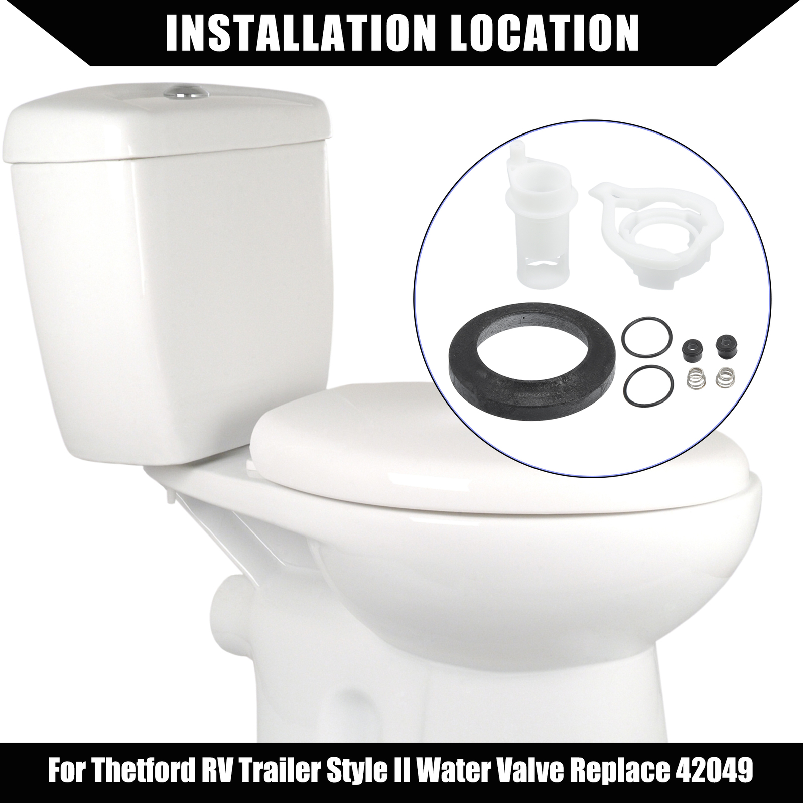 Pack(1) Toilet Water Assembly Valve Kit for Thetford RV Durable Plastic Black